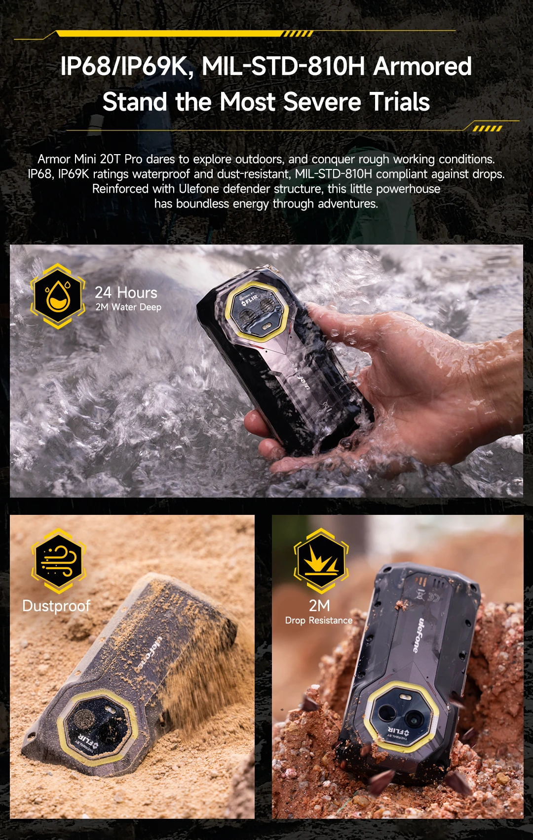 Ulefone Armor Mini 20T Pro 5G THERMAL 4.7' Rugged Phone Android 14 Smartphone 256GB ROM Mobile Phone Thermal Imaging