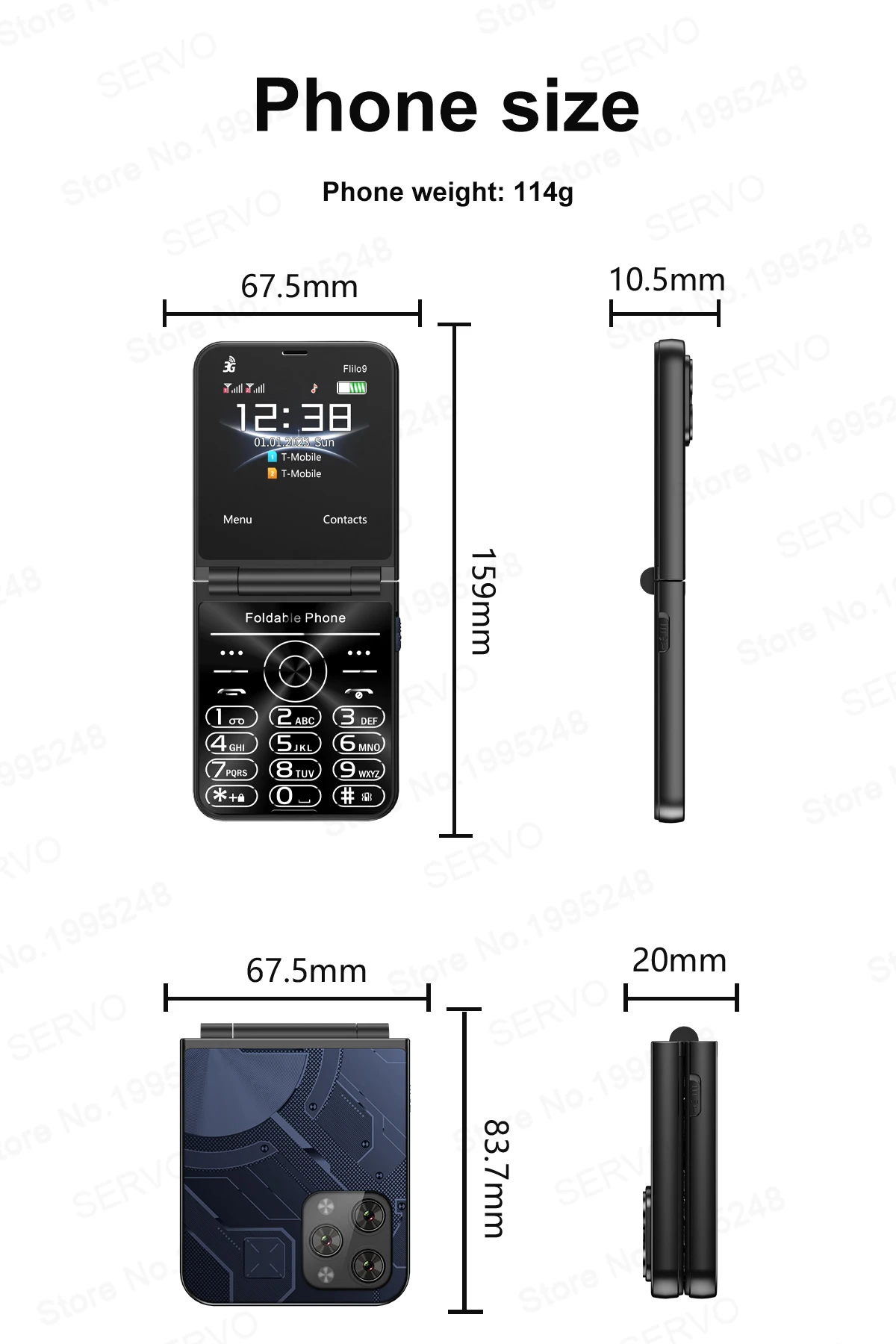 SERVO Flilo9 Foldable Mobile Phone 3G WCDMA Dual SIM Standby Speed Dial Call Recording FM Radio Blacklist Button Flip Cellphones