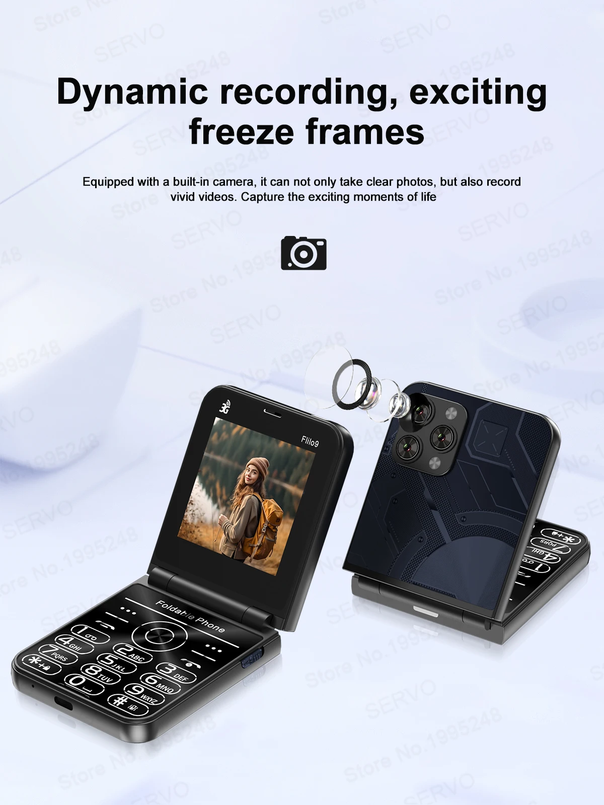 SERVO Flilo9 Foldable Mobile Phone 3G WCDMA Dual SIM Standby Speed Dial Call Recording FM Radio Blacklist Button Flip Cellphones