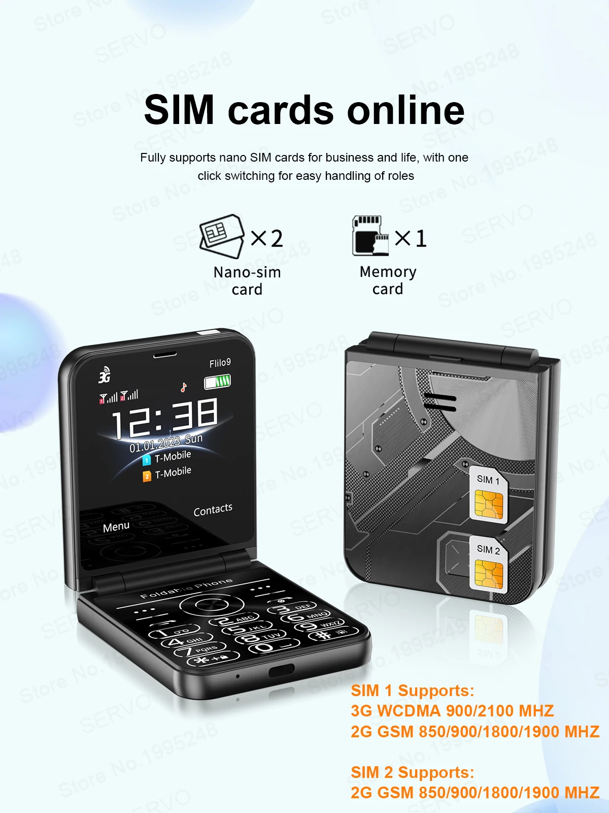 SERVO Flilo9 Foldable Mobile Phone 3G WCDMA Dual SIM Standby Speed Dial Call Recording FM Radio Blacklist Button Flip Cellphones