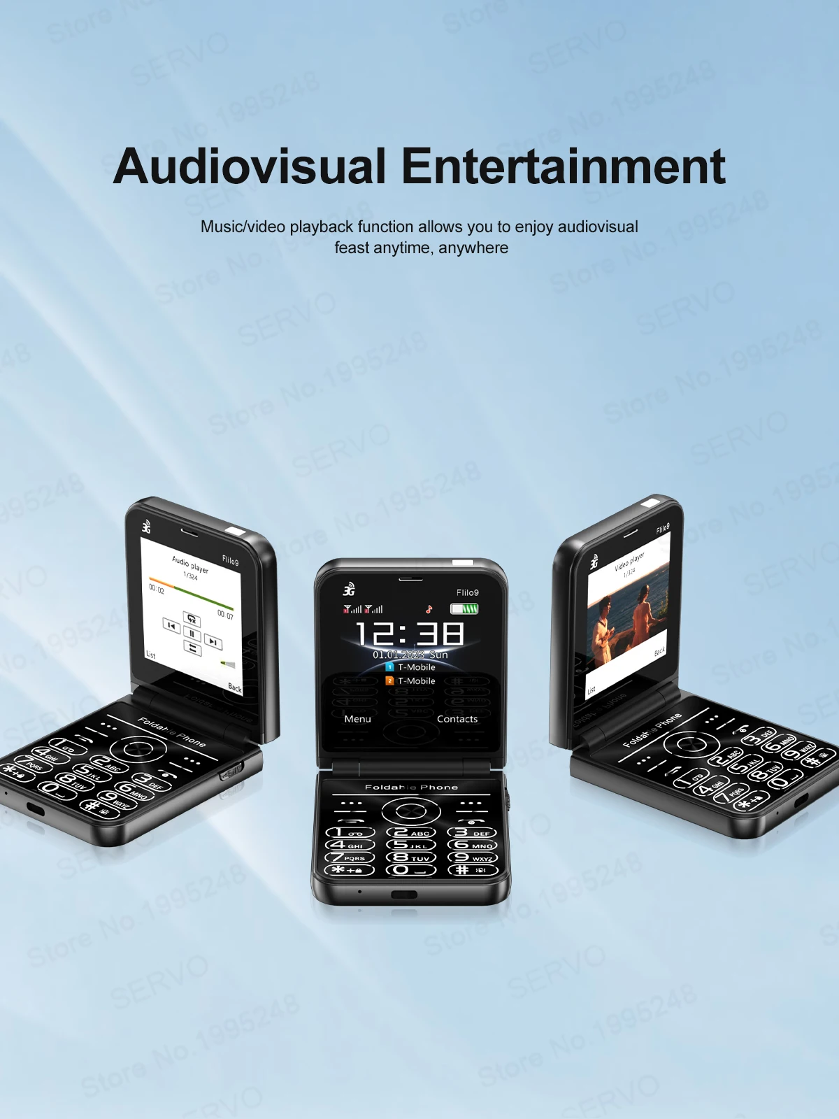 SERVO Flilo9 Foldable Mobile Phone 3G WCDMA Dual SIM Standby Speed Dial Call Recording FM Radio Blacklist Button Flip Cellphones