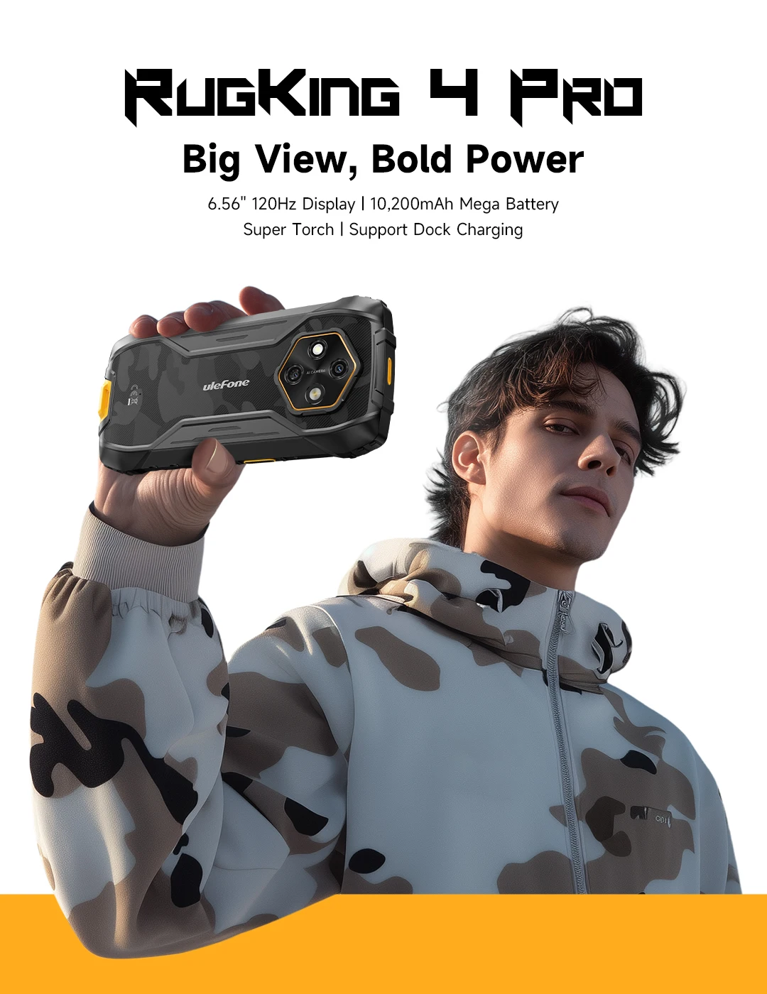 Ulefone RugKing 4 Pro Rugged Phone Android 15 Up to 16GB+256GB Waterproof Smartphone 10200mAh 48MP Camera NFC Global 6.56" 120Hz