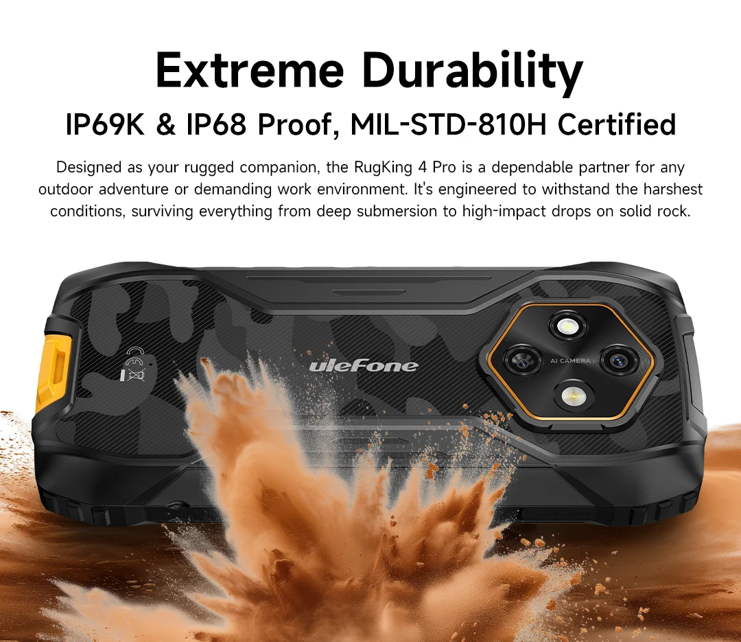 Ulefone RugKing 4 Pro Rugged Phone Android 15 Up to 16GB+256GB Waterproof Smartphone 10200mAh 48MP Camera NFC Global 6.56" 120Hz