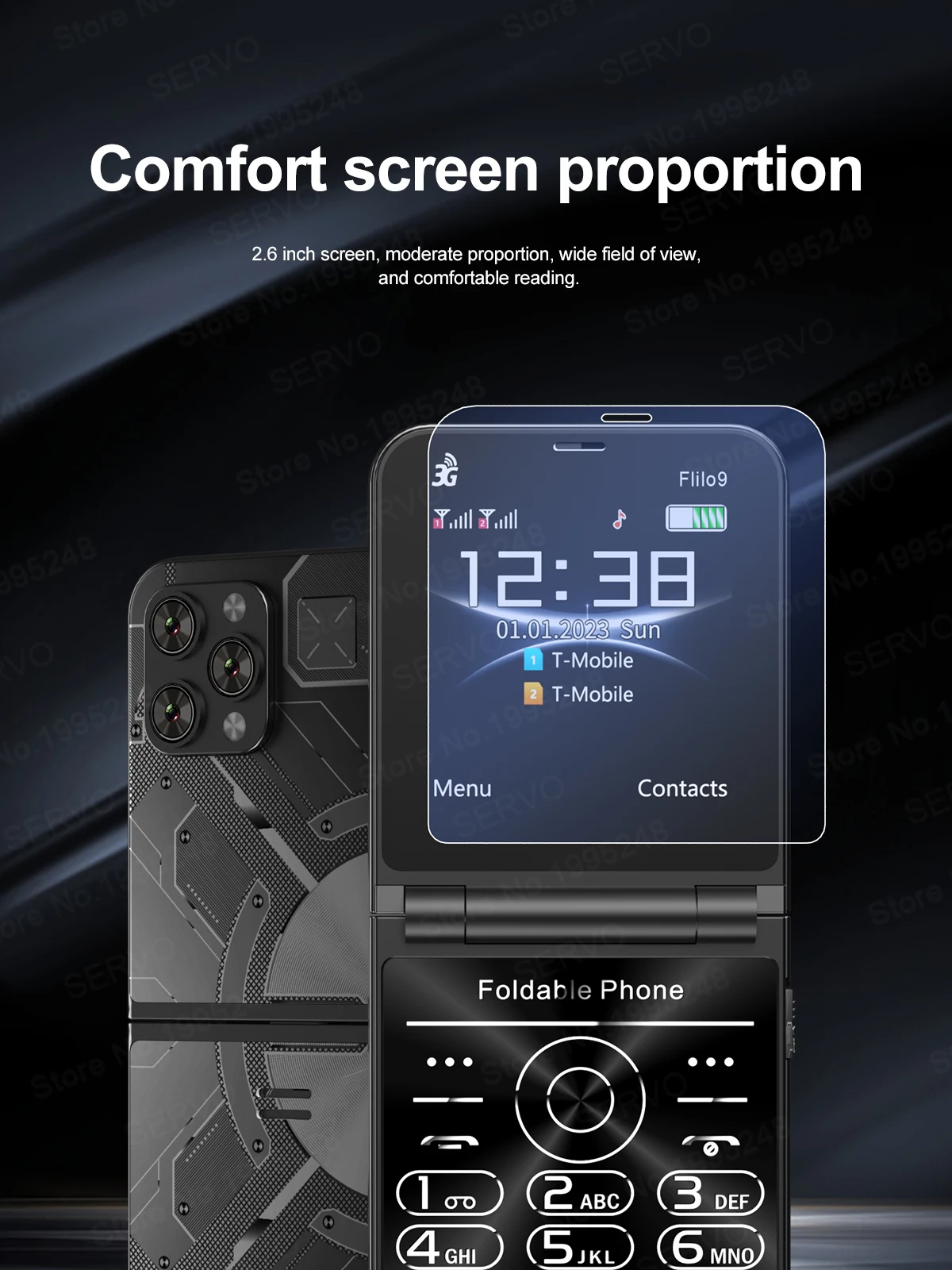SERVO Flilo9 3G Mobile Phone Dual SIM Standby Call Recording Speed Dial FM Radio Blacklist Flashlight Foldable Button Cellphones