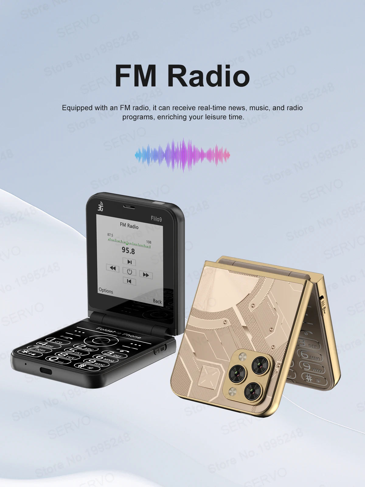 SERVO Flilo9 3G Mobile Phone Dual SIM Standby Call Recording Speed Dial FM Radio Blacklist Flashlight Foldable Button Cellphones