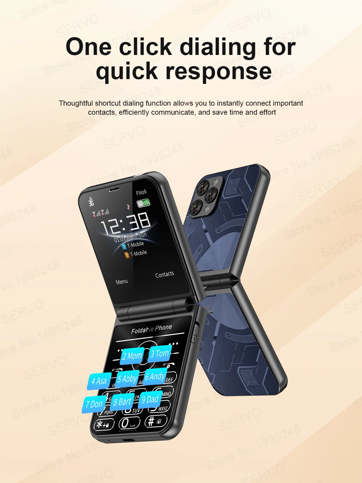 SERVO Flilo9 3G Mobile Phone Dual SIM Standby Call Recording Speed Dial FM Radio Blacklist Flashlight Foldable Button Cellphones