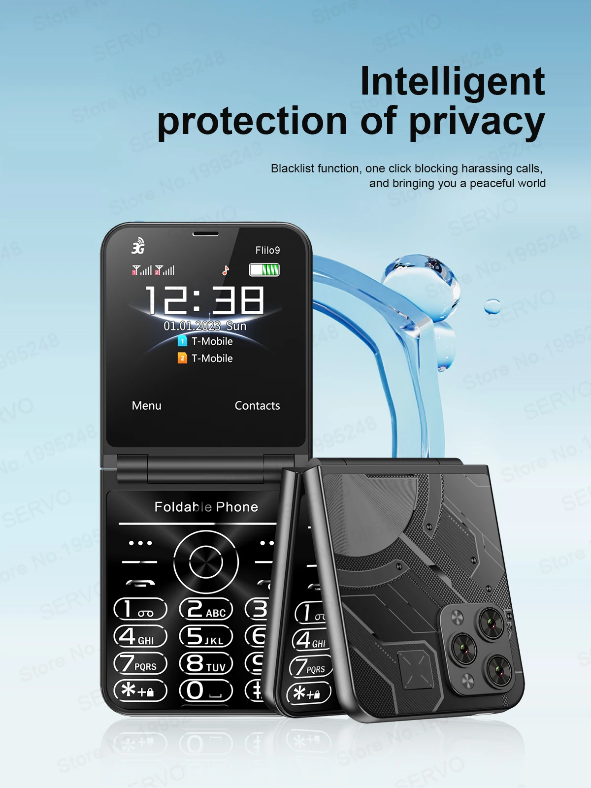SERVO Flilo9 3G Mobile Phone Dual SIM Standby Call Recording Speed Dial FM Radio Blacklist Flashlight Foldable Button Cellphones