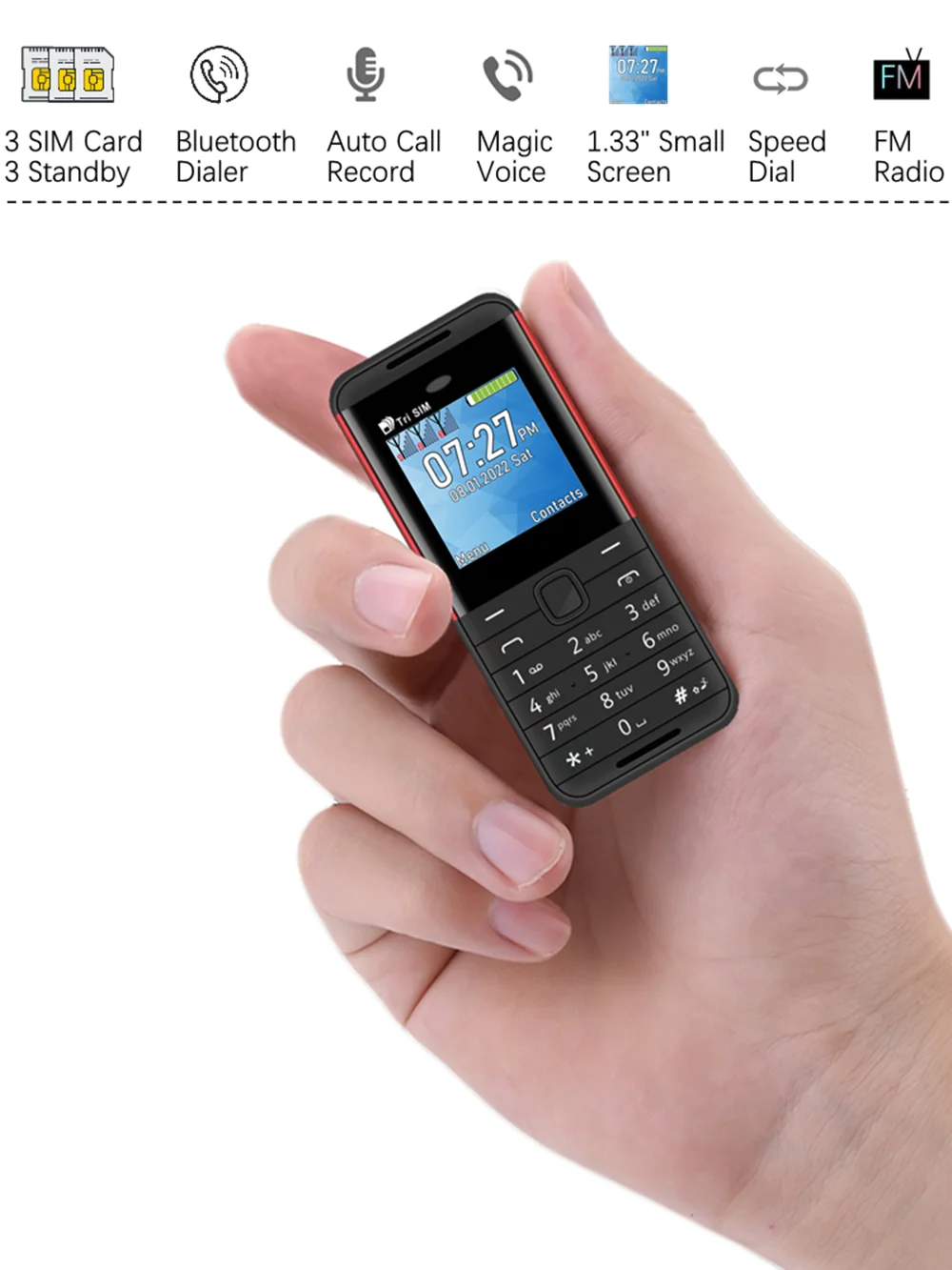SERVO BM5310 3 SIM Card 3 Standby Mini Mobile Phone Auto Call Recorder Bluetooth Dial Speed Dial Magic Voice 1.3' Cellphone