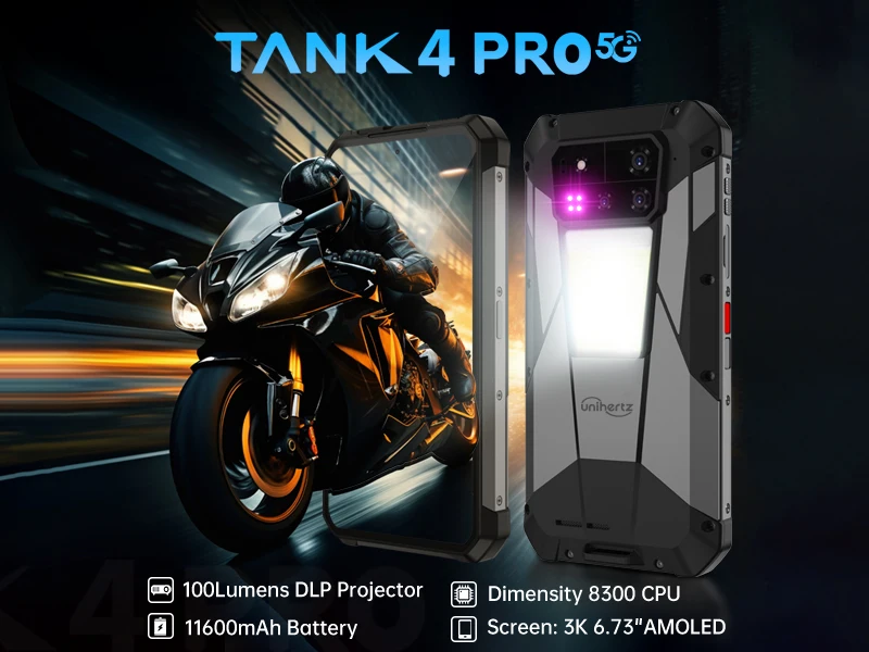 【World premiere】Unihertz by 8849 Tank 4 Pro Smartphone 5G with 720P Projector Dimensity 8300 36GB+1TB Cellphone 3k AMOLED