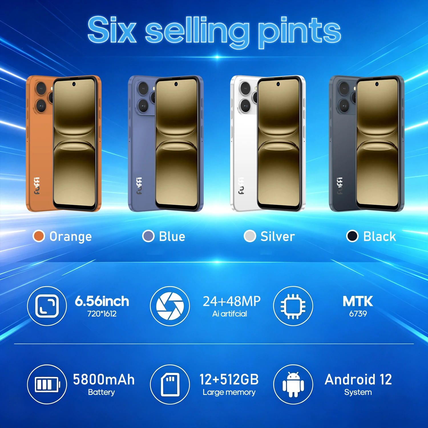 FUFFI M17 Pro Smartphone Android 8G RAM 512GB ROM 6.56 Inch Cellphone 720x1612HD 24+48MP 5800mAh Battery 5G Network Mobile Phone