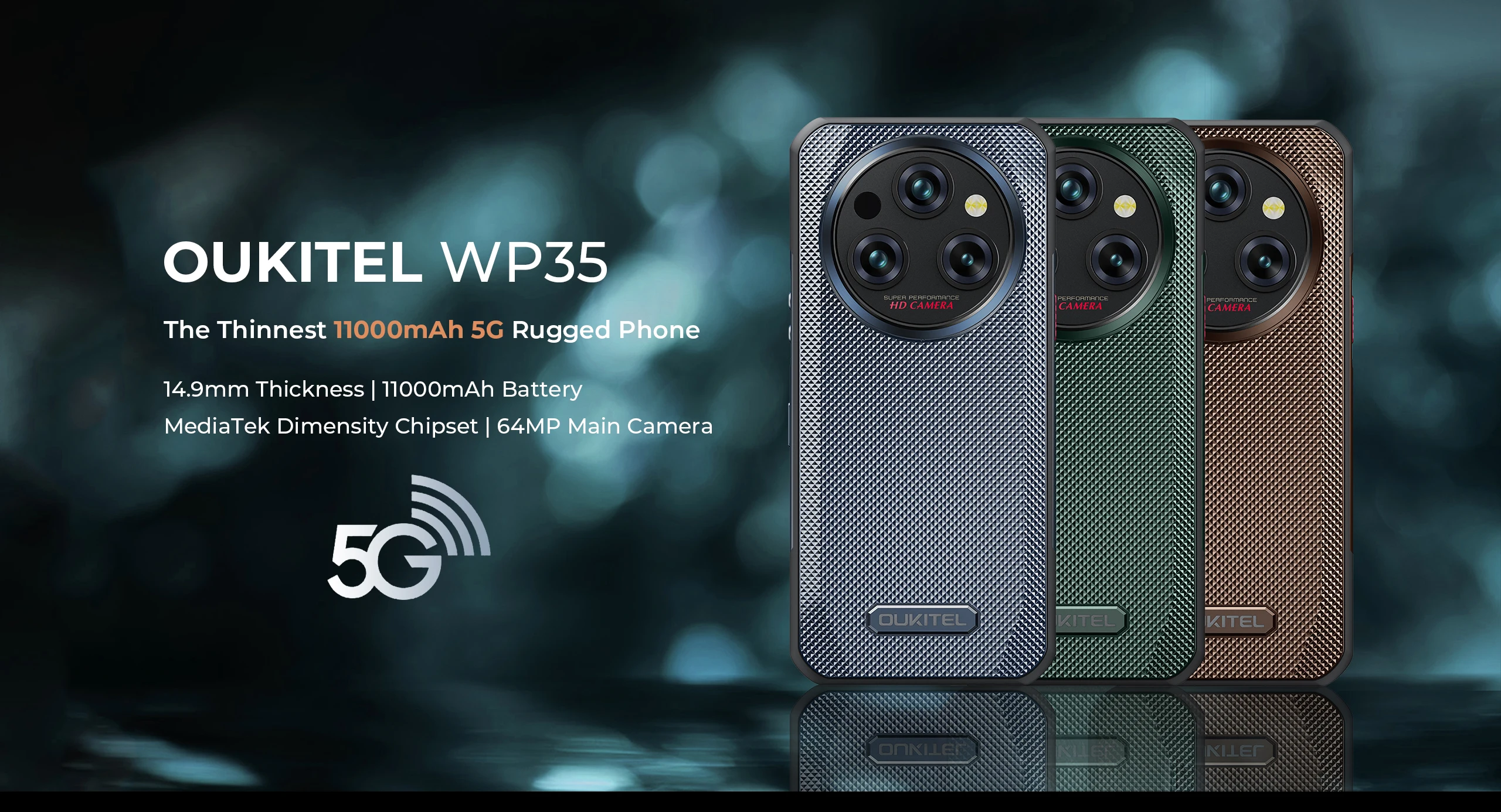 OUKITEL WP35 Rugged Smartphone 5G 11000mAh Big Battery Android Mobile Phone 24GB+256GB 108MP Camera 6.6" FHD+ Display IP68 Wa