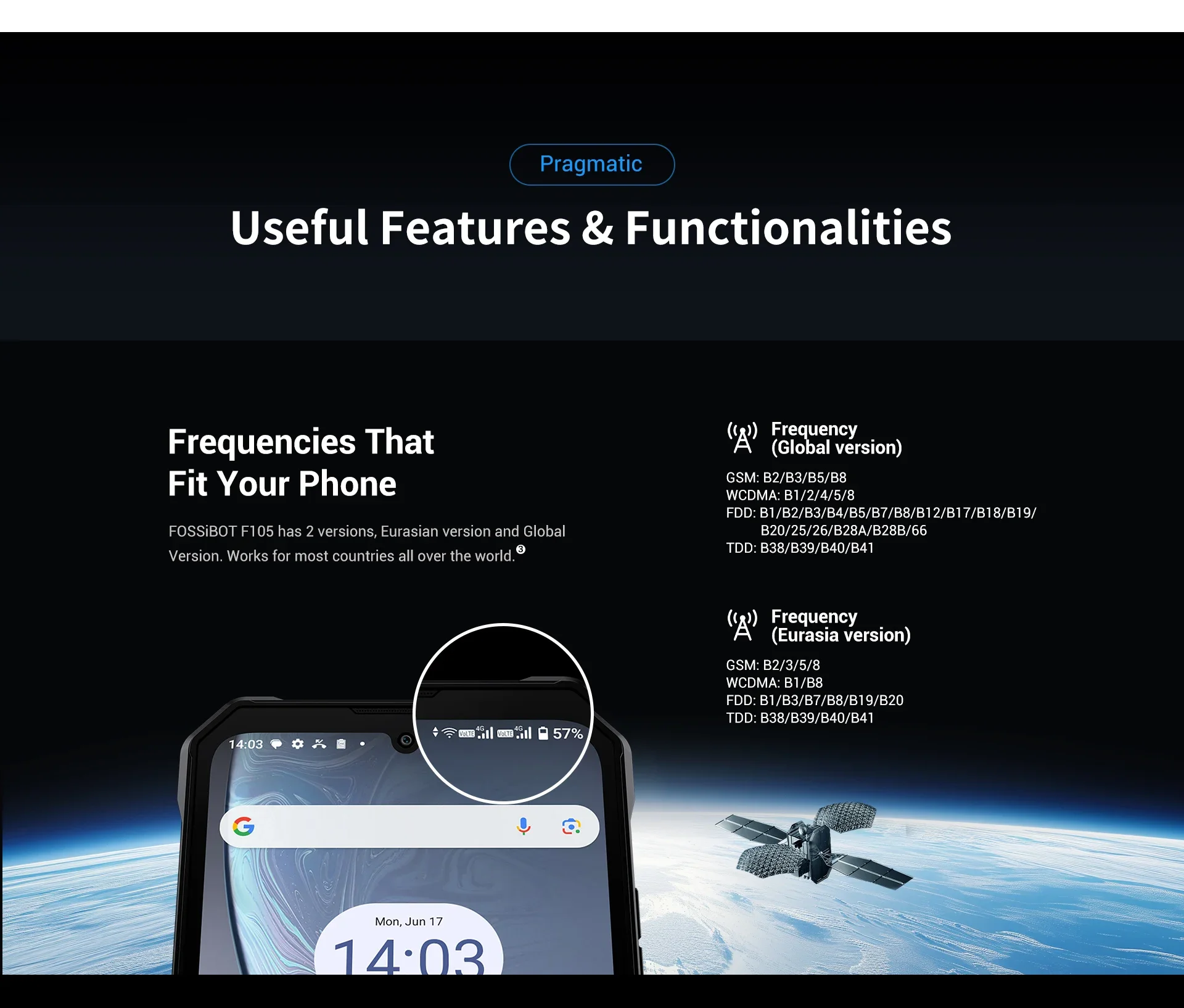 FOSSiBOT F105 Rugged Smartphone 12(4+8)GB+64GB 10300mAh Android 14 OS Mobile Phone 20 MP Camera 6.745" HD+ IPS Phone