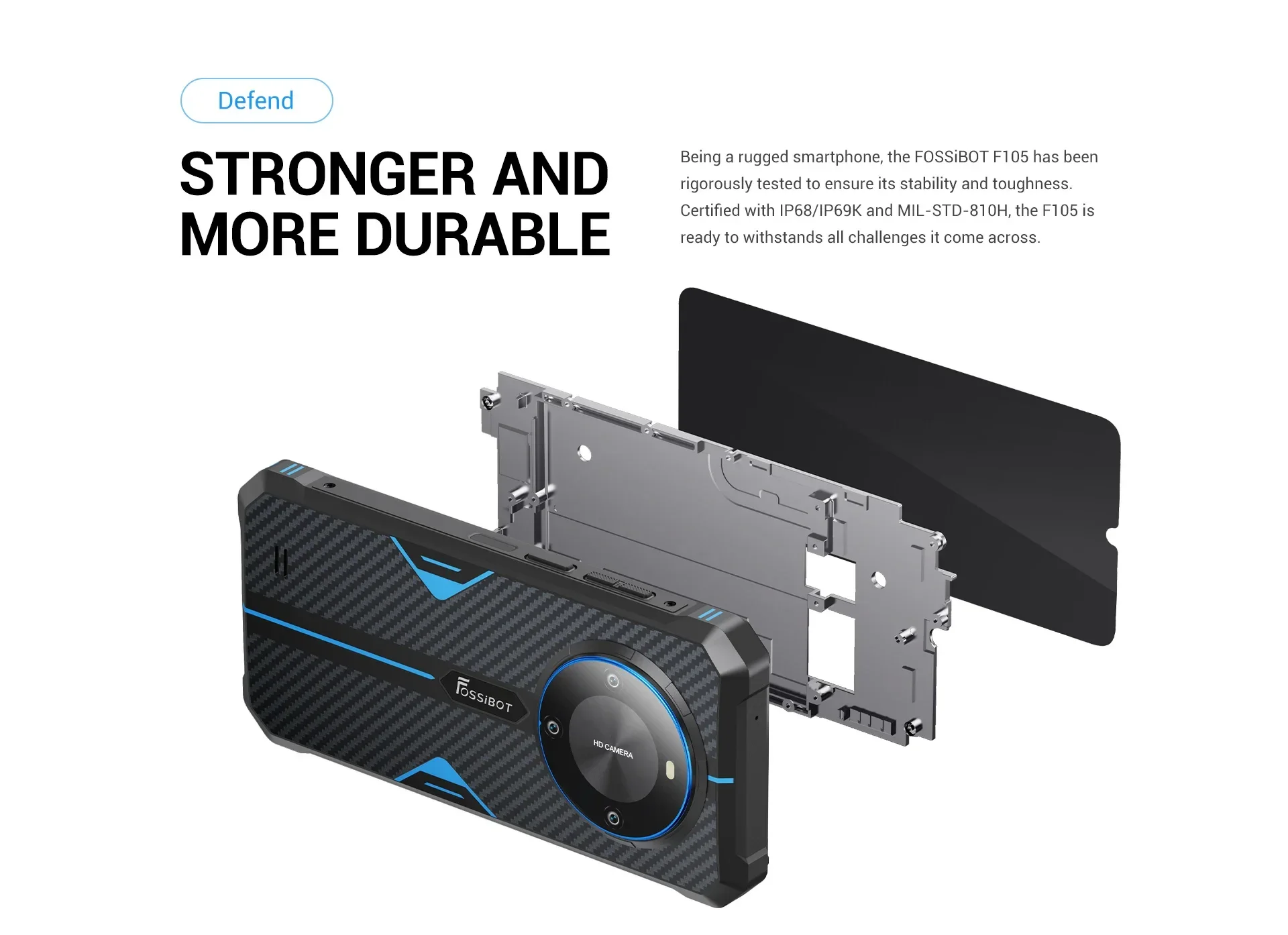 FOSSiBOT F105 Rugged Smartphone 12(4+8)GB+64GB 10300mAh Android 14 OS Mobile Phone 20 MP Camera 6.745" HD+ IPS Phone