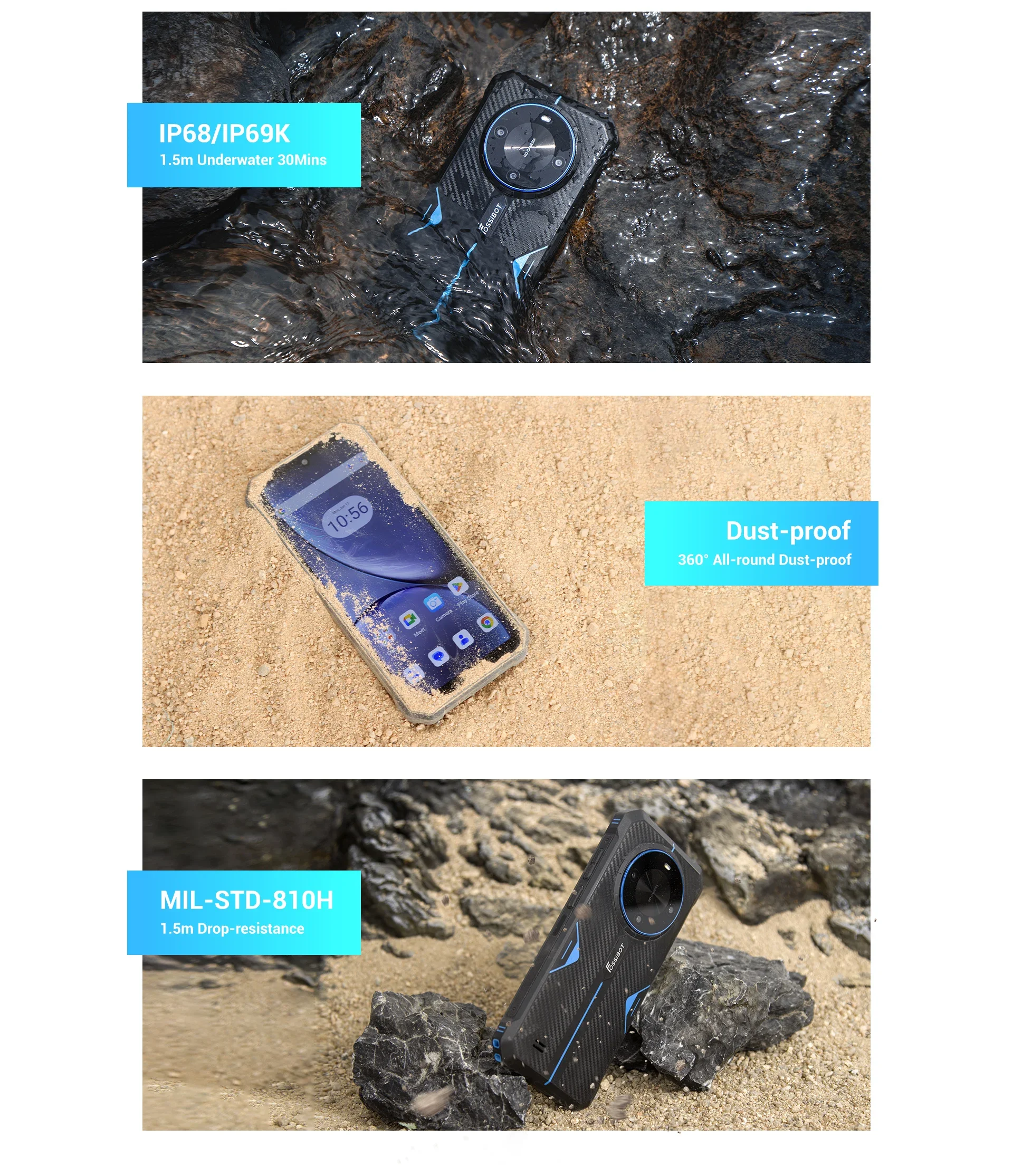 FOSSiBOT F105 Rugged Smartphone 12(4+8)GB+64GB 10300mAh Android 14 OS Mobile Phone 20 MP Camera 6.745" HD+ IPS Phone