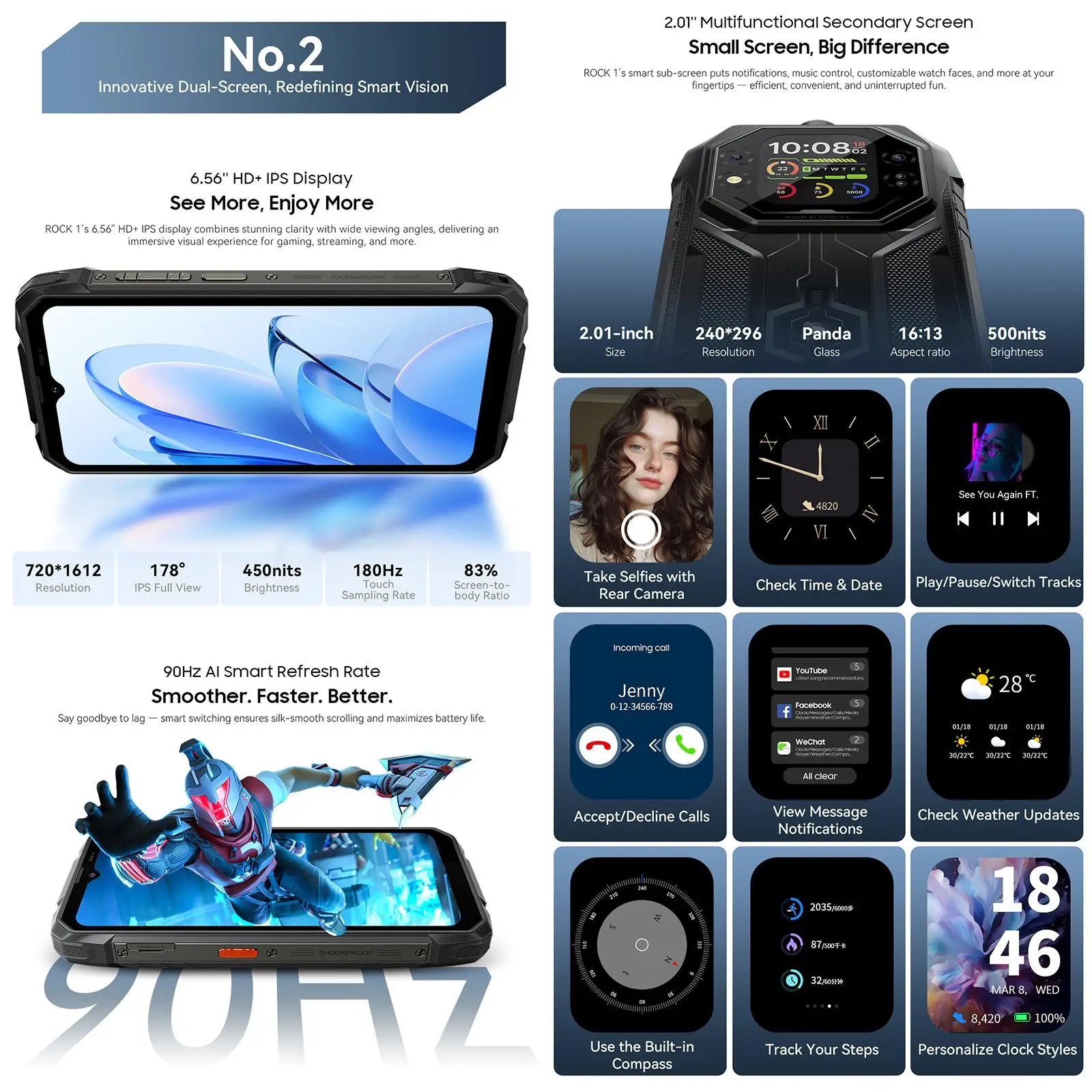 Blackview ROCK 1 Rugged Phone 8GB+256GB 6.56" 90Hz Display Android 16 Helio G81 15000mAh Battery 16MP Camera 4G 55W NFC Phone