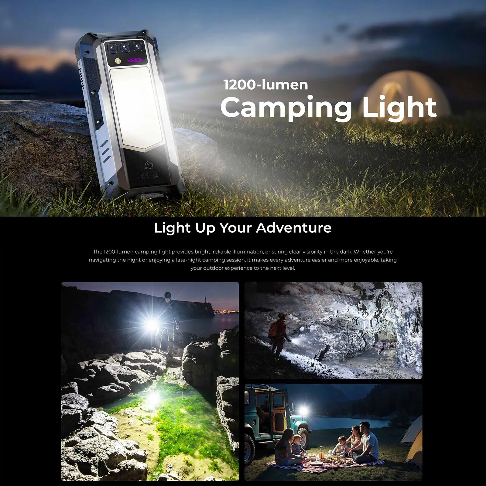 OUKITEL WP100 Titan 5G Rugged Phone 36GB+512GB 33000mAh 66W Charging 200MP 6.8'' Android 14 Projector Camping Light Smartphone