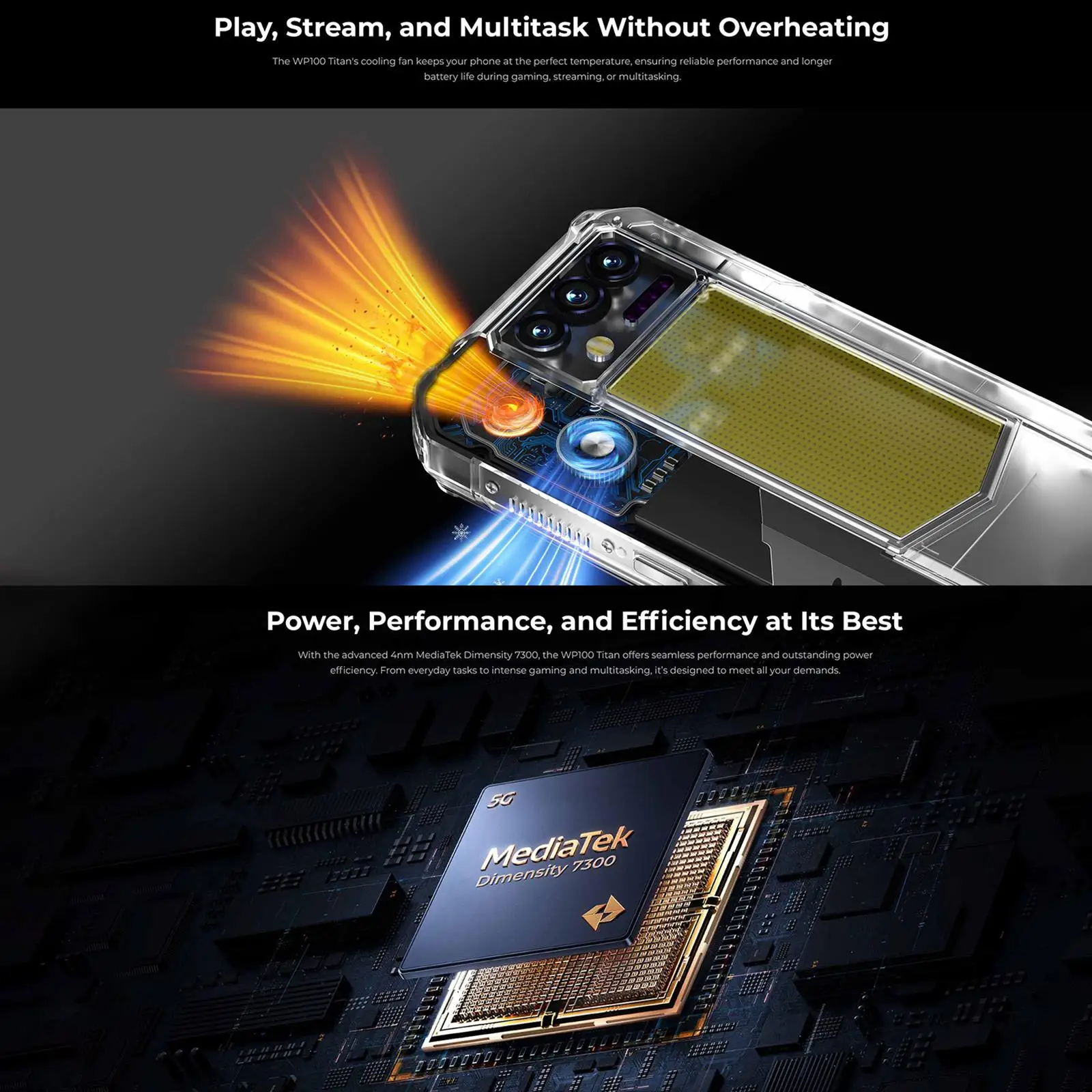 OUKITEL WP100 Titan 5G Rugged Phone 36GB+512GB 33000mAh 66W Charging 200MP 6.8'' Android 14 Projector Camping Light Smartphone