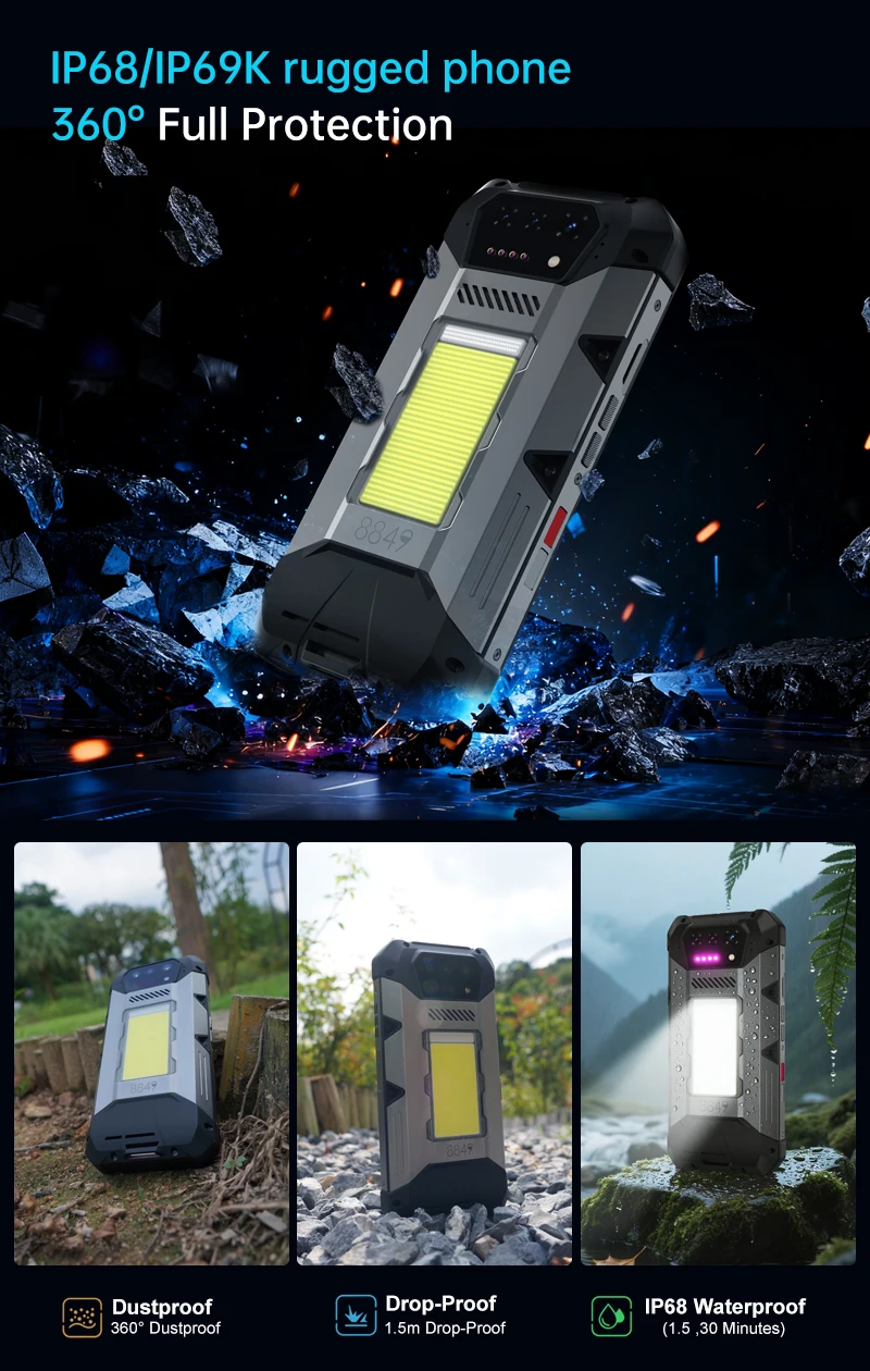 8849 Hike Unihertz Rugged Smartphone 23800mAh 24GB+512GB Expandable 2TB 1200Lumen Flashlight Android14 Two Speakers 6.79'' 120Hz