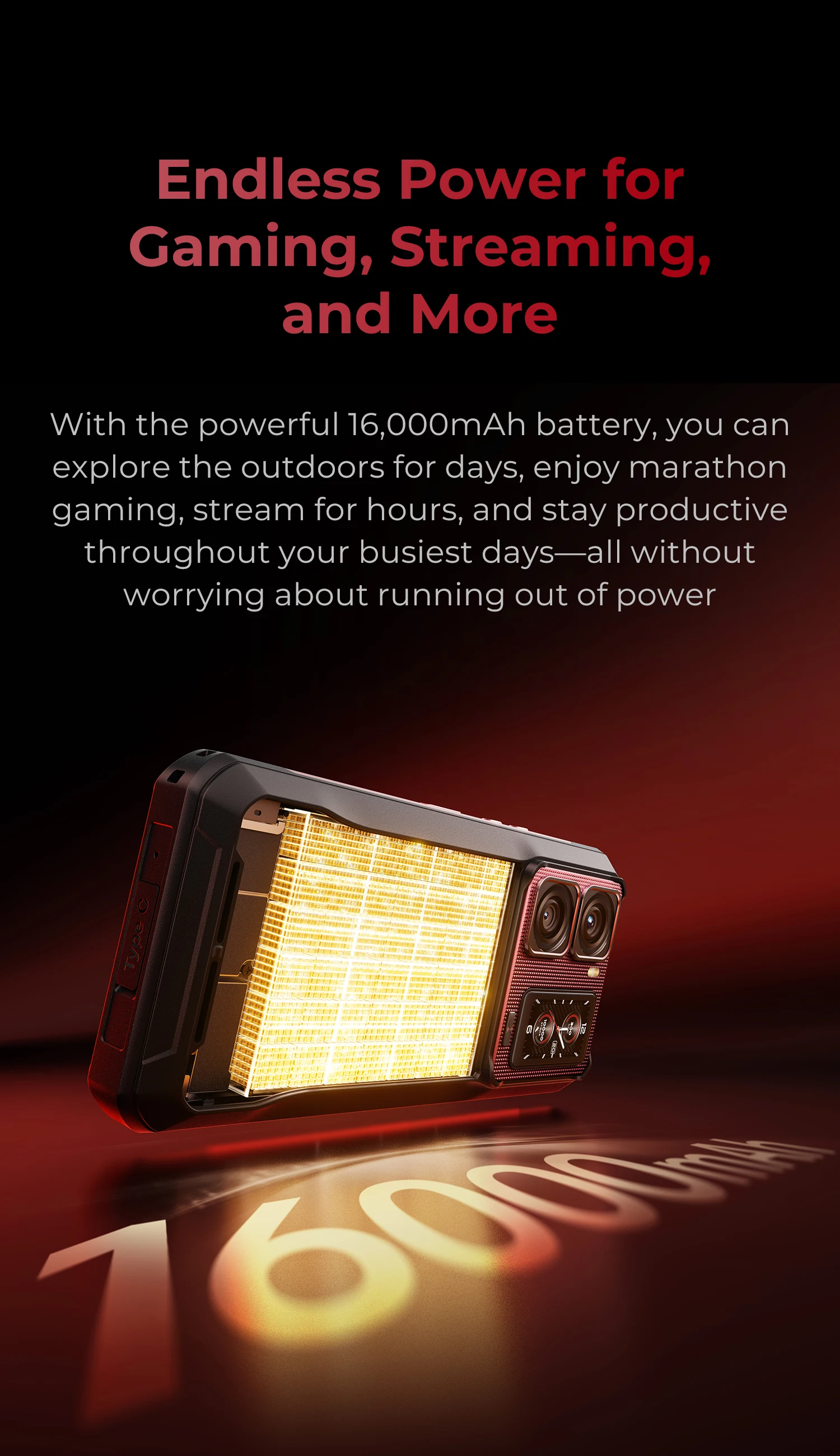 Oukitel WP300 Rugged Phone 16000mAh 36GB(12+24)GB+512GB Modular Detachable Earbud/camping Light 6.78' FHD 120Hz 108MP Cell Phone