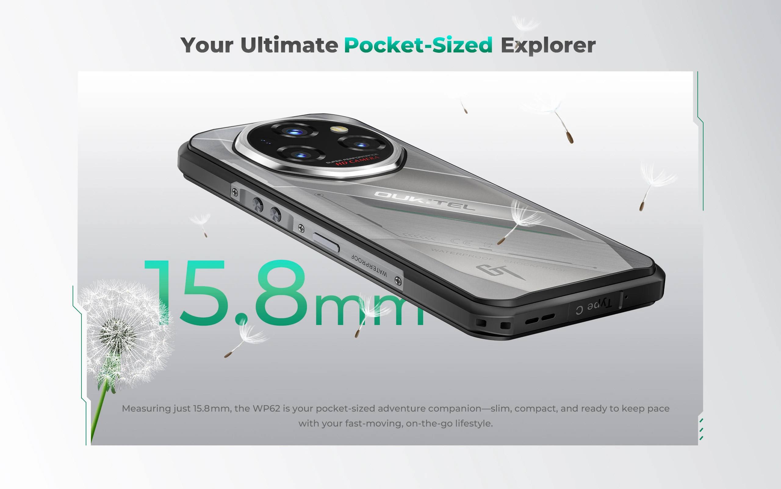 Oukitel WP62 5G Rugged Smartphone 48GB(16+32) +512GB, 6.6" FHD+ 108MP Camera Mobile Phone, 11000mAh 33W, Android 15 Cellphone