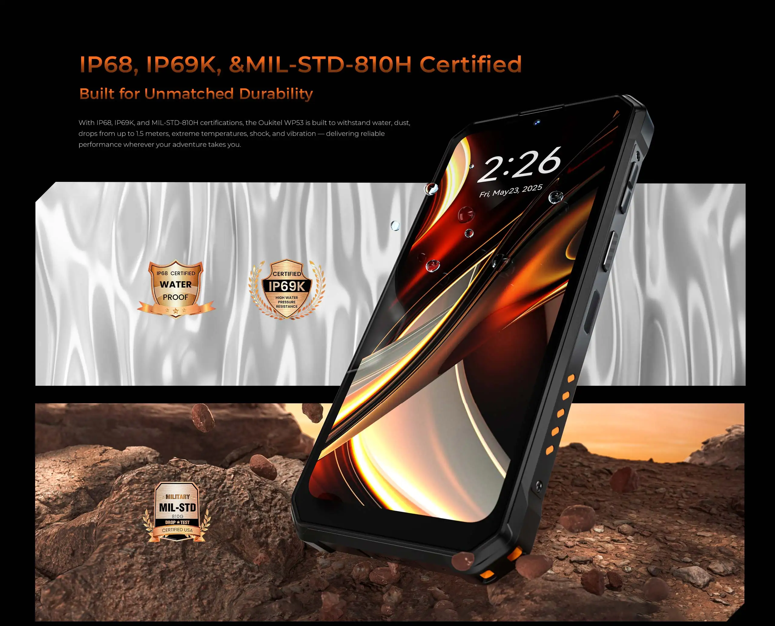 OUKITEL WP53 Rugged Phone 24GB+128GB 11000mAh Battery Android 15 Smartphone 6.52" HD+ Display 128dB Loudspeaker 13MP Camera IP68