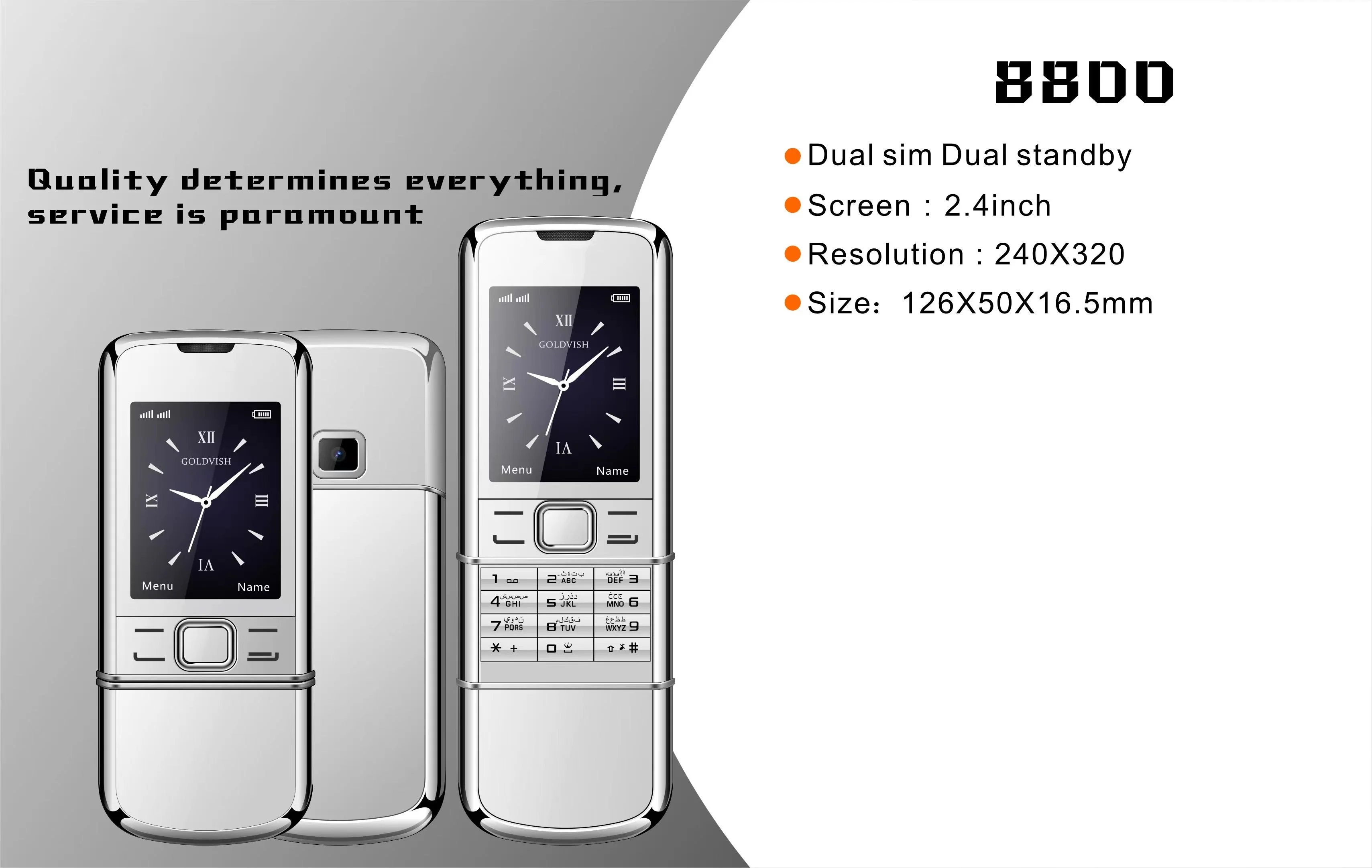 New Classic 8800 Slider Phone 2.4inches Screen 2G GSM Dual SIM Dual Standby Bluetooth Mobile Phone 240x320 Multi-language