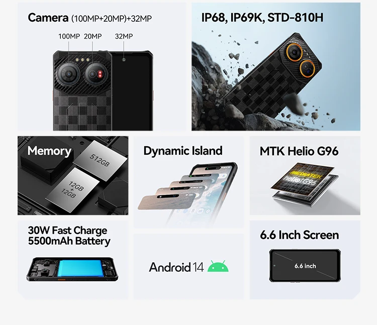 IIIF150 Air3 512GB 12GB Rugged Smartphone Machine 100MP Camera Dynamic Island Ultra-Thin Rugged 30W Fast Charge Android 14 G96