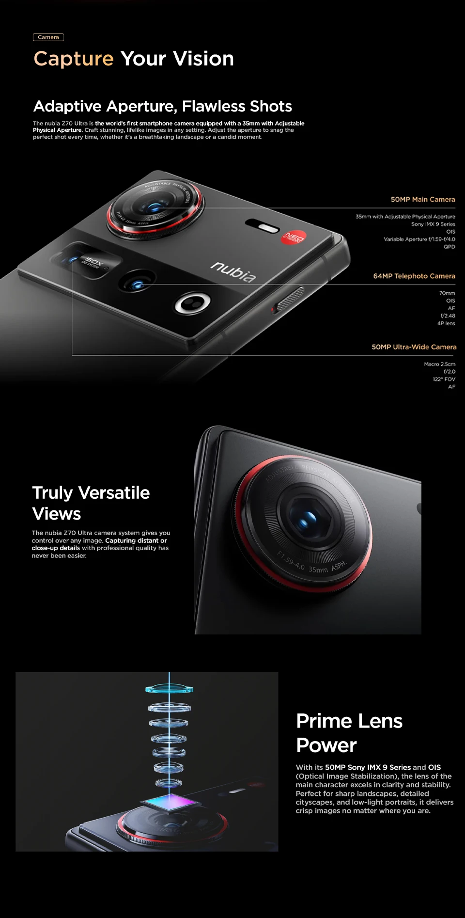 Global Version Nubia Z70 Ultra NX733J Snapdragon 8 Elite 1.5K HD Display 35mm Lens IP69 NFC