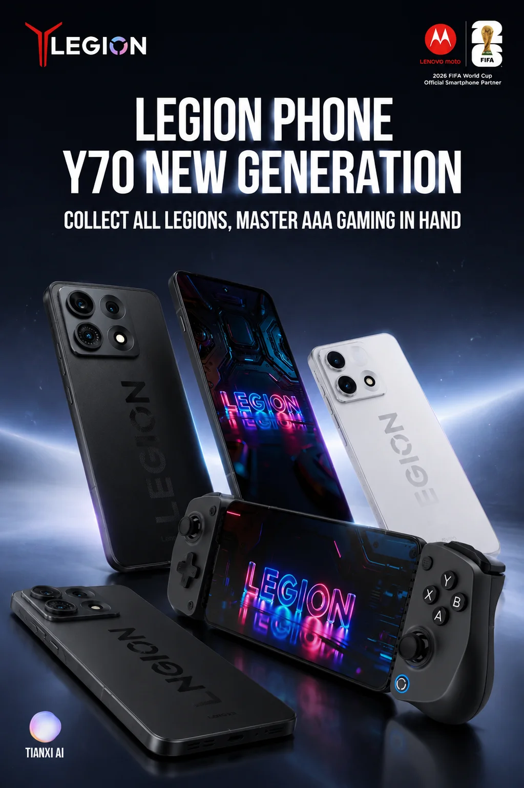 2026 New Lenovo Legion Y70 Gaming Smartphone 5G Dual SIM Snapdragon 8 Gen5 8000mAh 90W Cooling IP68 6.82 Inch Mobile Phone