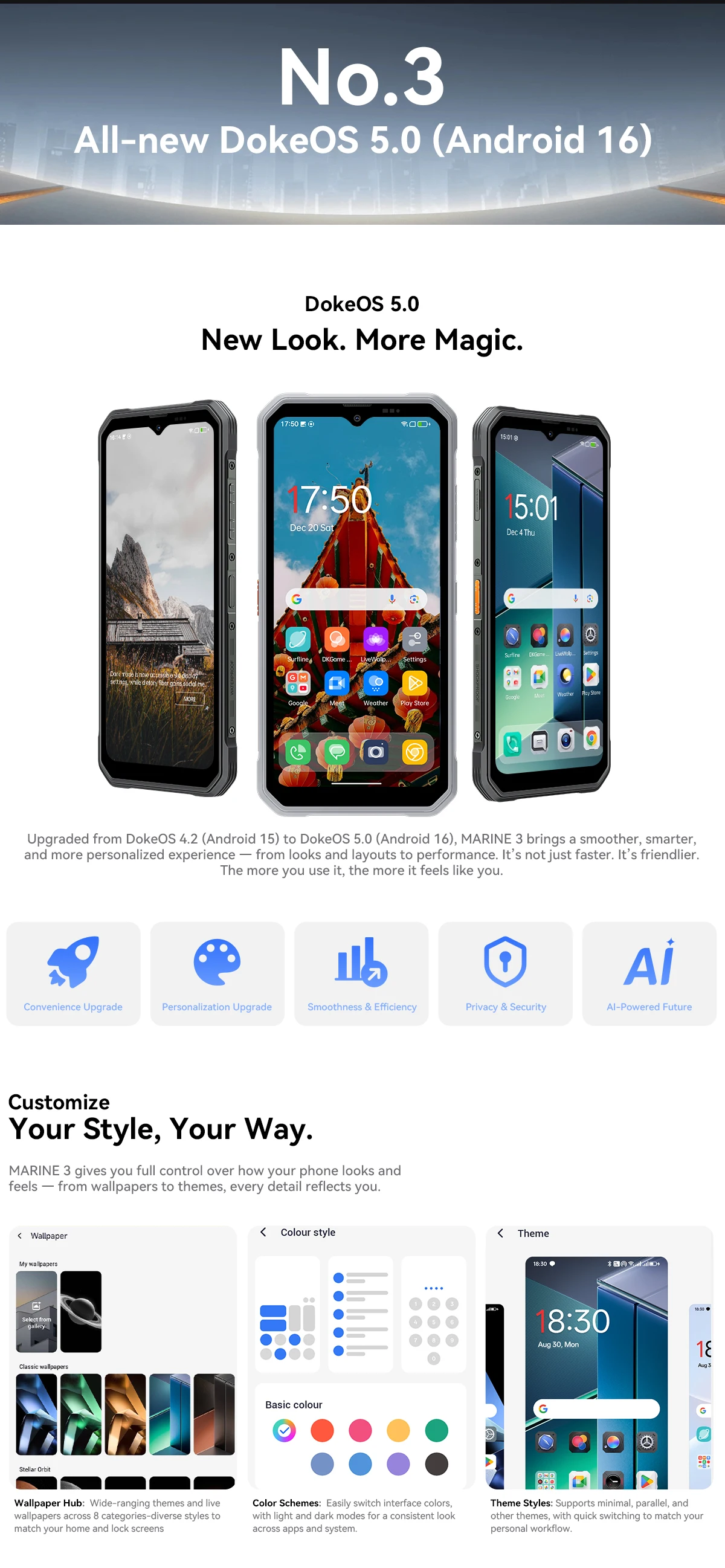OSCAL MARINE 3 Smartphone, 6.56' HD 90Hz Display, MediaTek Helio G81, 13MP+16MP Camera, 5000mAh W/ 18W, Android 16 Mobile Phone