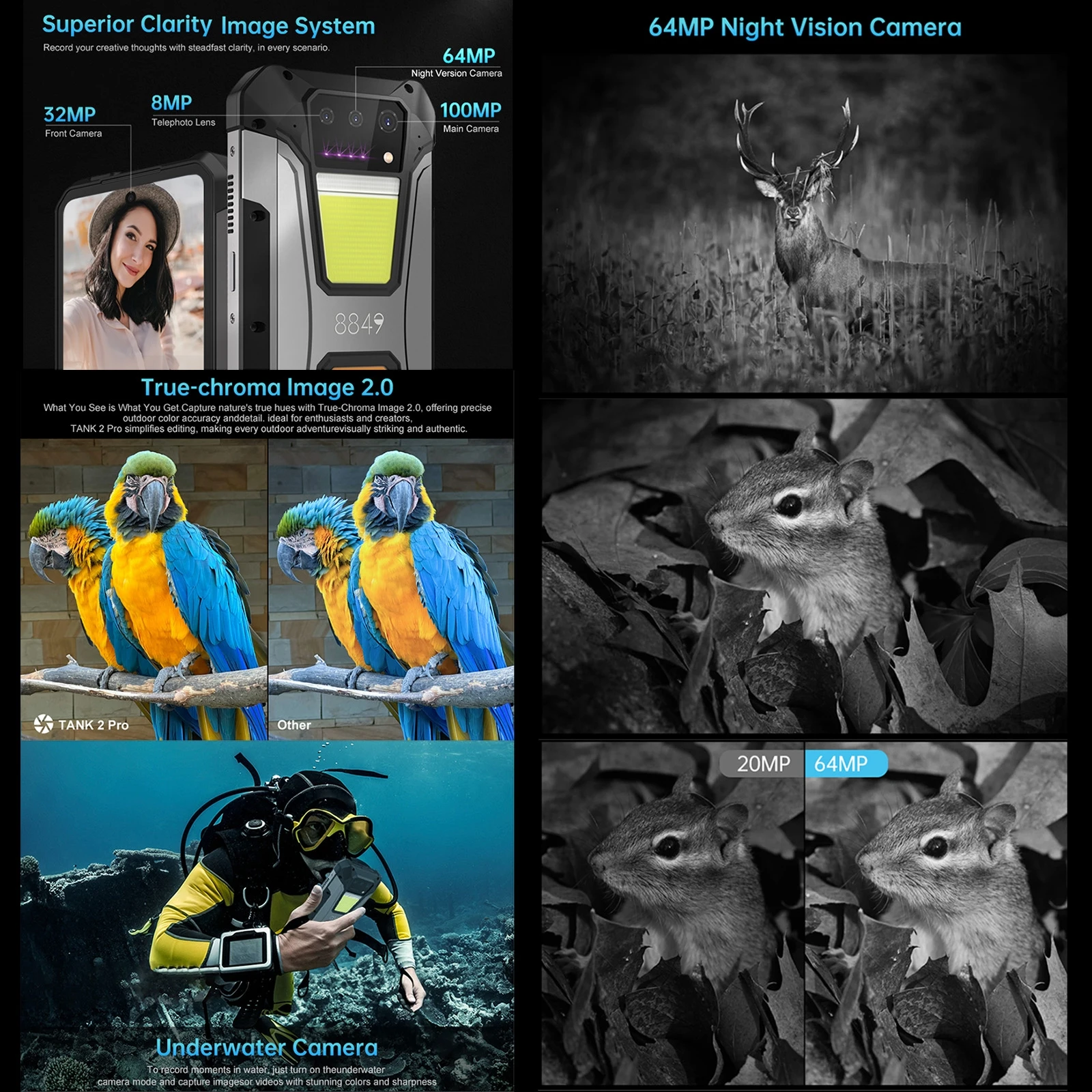 Unihertz 8849 Tank 2 Pro Rugged Phone 12GB+512GB Night Vision 6.79 "FHD Android 14 23800mAh 4G Smartphone