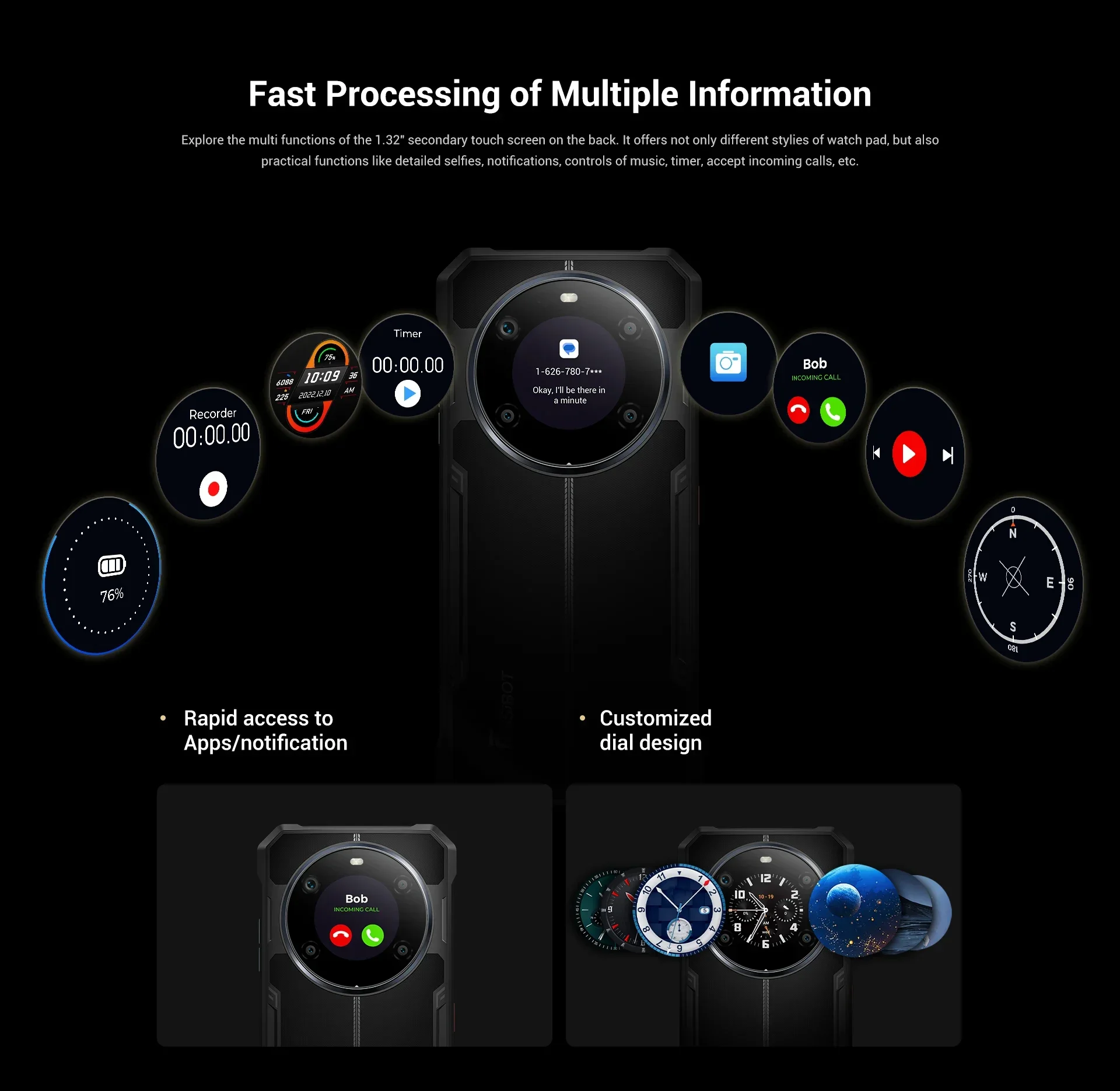 Fossibot [F109] 5G Rugged Phone 24GB(8+16) 256GB 10600mAh 6.745" Android 14 NFC 50MP Camra Dual Screen Face ID Smartphone