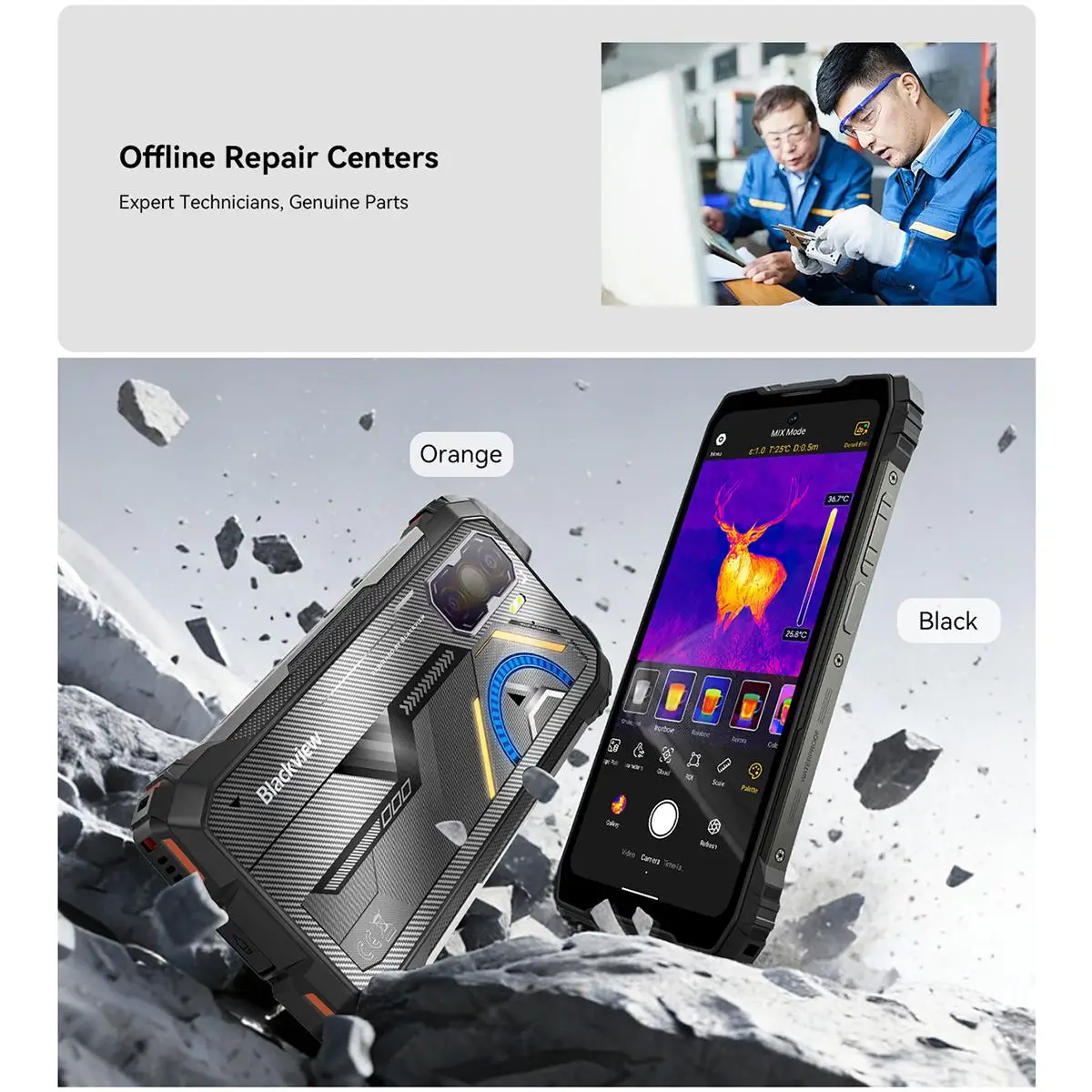 Blackview ROCK 3 Rugged Phone Thermal Imager 8GB+256GB 6.78'' Android 16 Helio G100 10000mAh 108MP Camera NFC 4G Smartphone