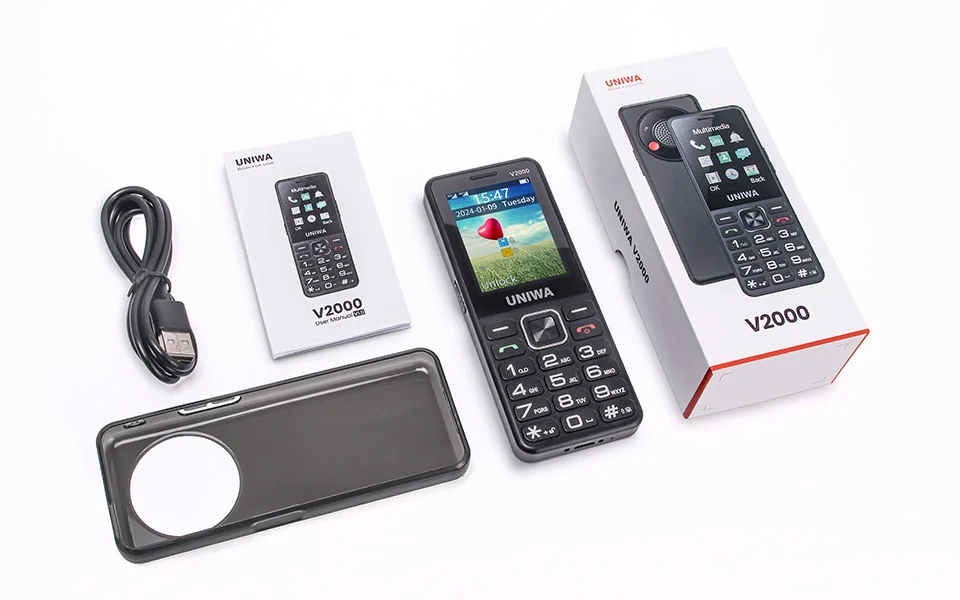 UNIWA V2000 2.4 Inch 4G Fashion Keypad Phone 0.3MP Camera Big Button 1700mAh English Russia Keyboard Feature Phones for Elderly