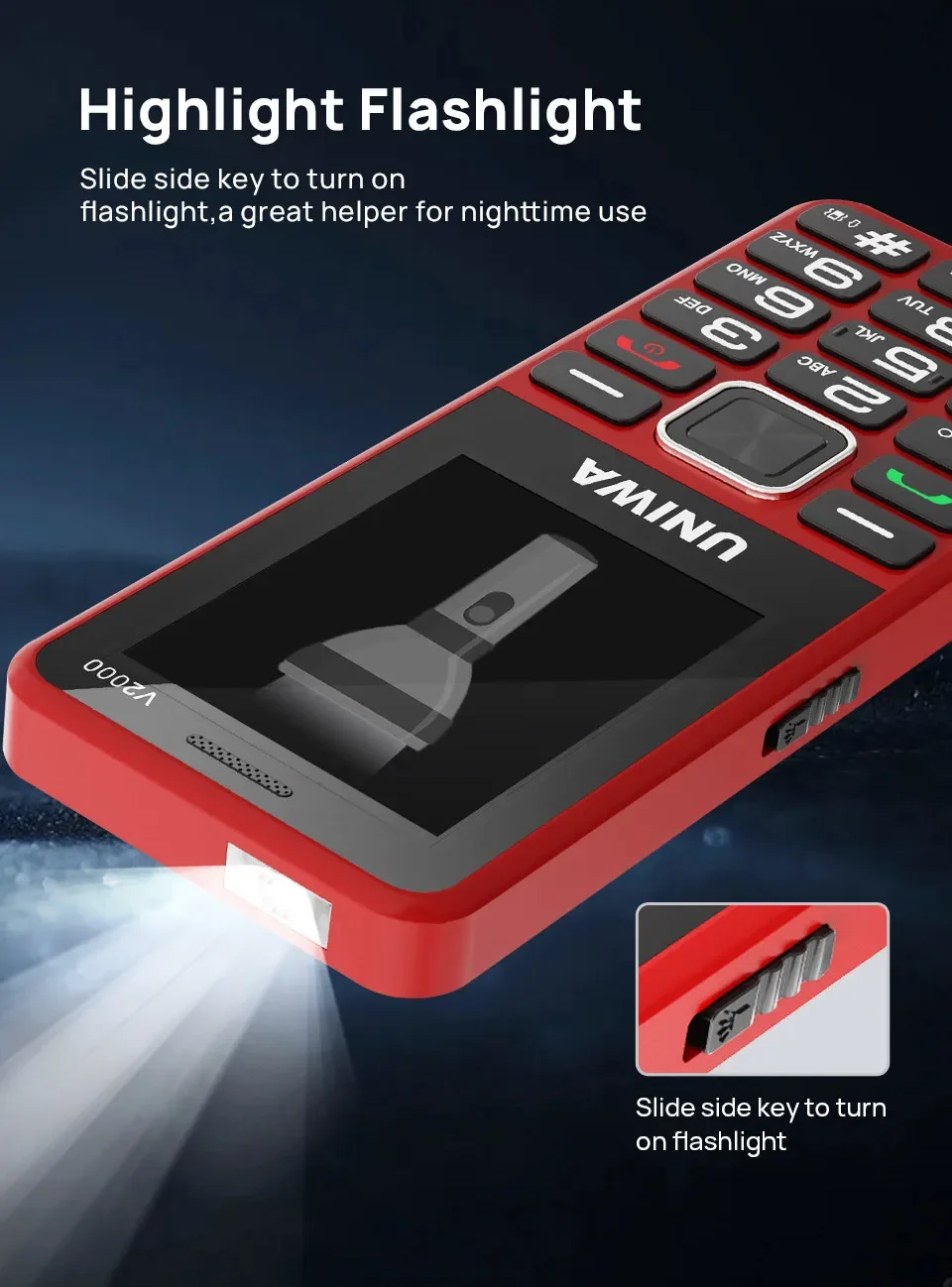 UNIWA V2000 2.4 Inch 4G Fashion Keypad Phone 0.3MP Camera Big Button 1700mAh English Russia Keyboard Feature Phones for Elderly