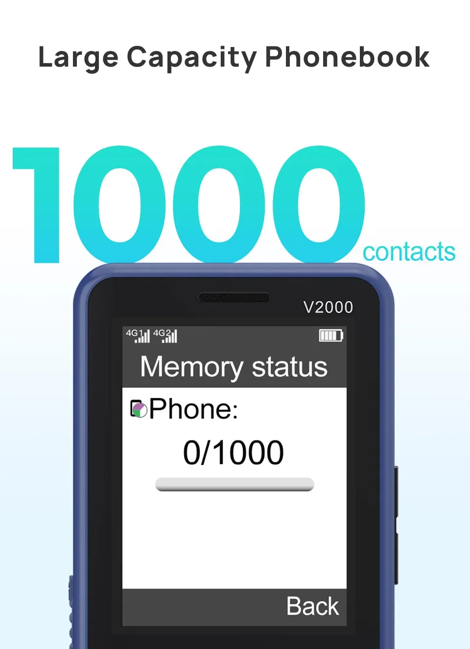 UNIWA V2000 2.4 Inch 4G Fashion Keypad Phone 0.3MP Camera Big Button 1700mAh English Russia Keyboard Feature Phones for Elderly