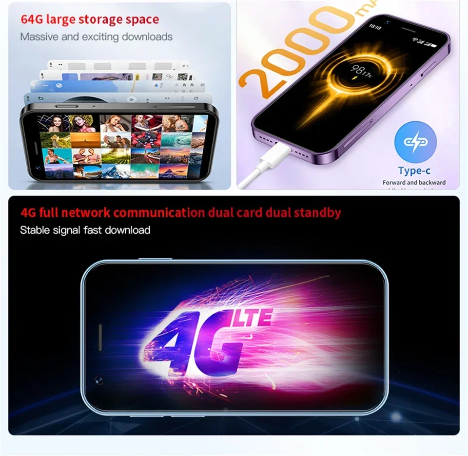 SOYES XS16 Mini Smartphone Phone 4G LTE 3GB+64GB 3Inch Cellphone Android10 2000mAh 5MP Dual SIM Mini Telephone Portable