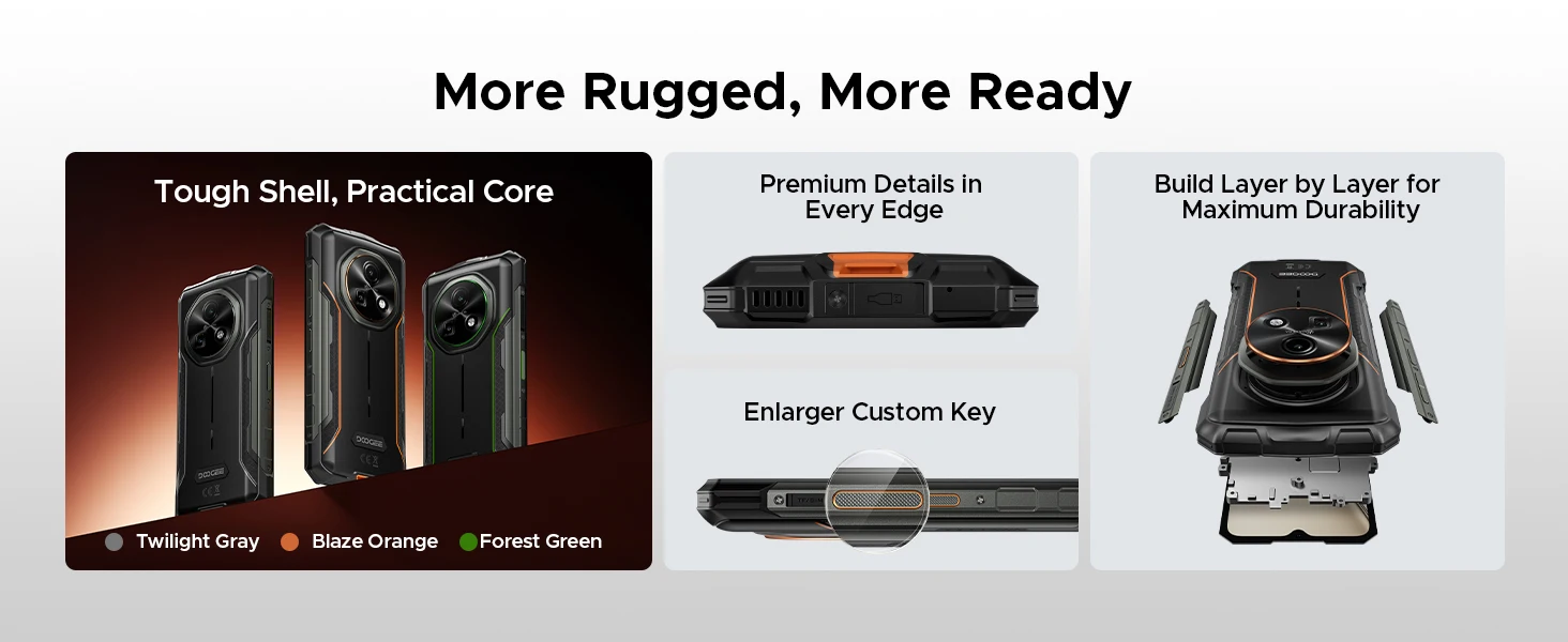 DOOGEE Fire 7 5G Rugged Phone 16GB RAM+256GB ROM 13000mAh Battery Dimensity 6300 Gemini AI 64MP Camera NFC Android 15 Smartphone