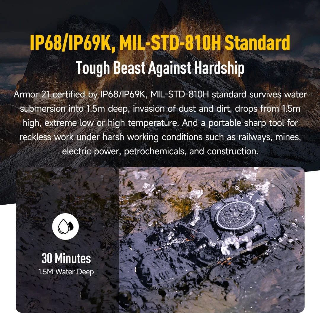 Ulefone Armor 21 Rugged Phone 16GB RAM 256GB ROM Smartphone Android 15 G99 Mobile Phone 64MP 9600mAh 4G Cellular Global Version