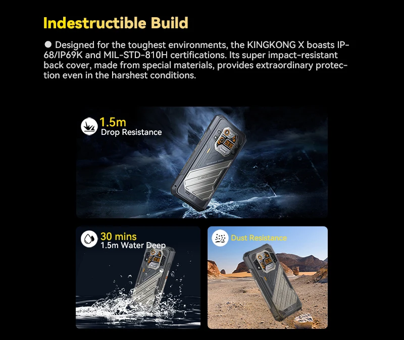 CUBOT KINGKONG X, Rugged Smartphone 5G, 32GB RAM(16GB+16GB), 256/512GB ROM, 10200mAh, 6.583-Inch 120Hz Screen, NFC,WiFi 6, 100MP