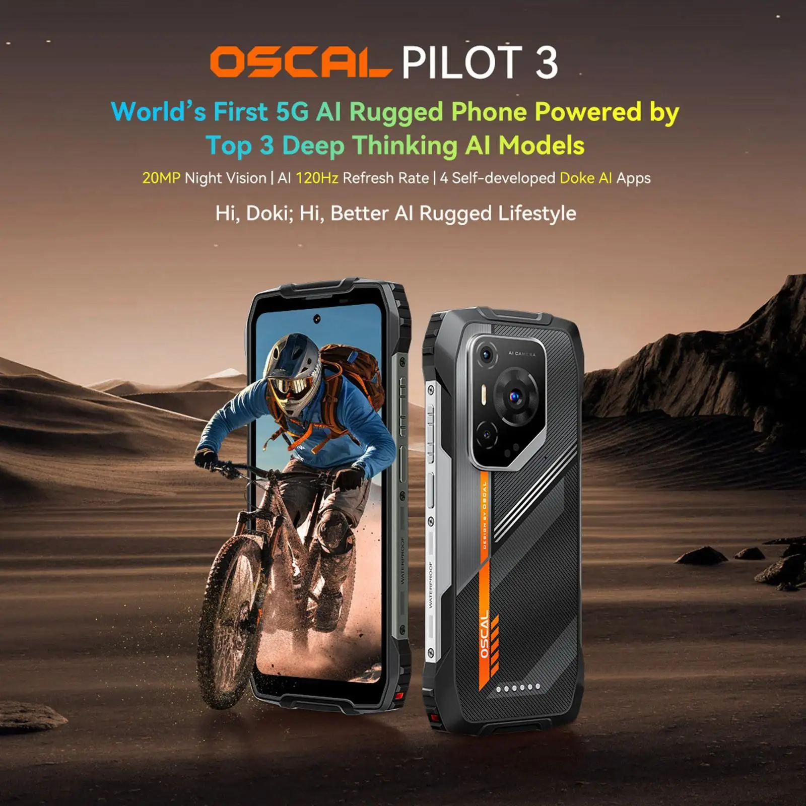 Blackview Oscal Pilot 3 Rugged Phone 12GB+256GB Night Vision 6.56'' FHD+2.4K 120Hz Display Android 15 7500Amh NFC 5G Smartphone