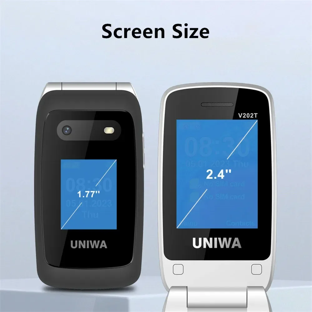 UNIWA V202T 4G Flip Senior Phone 2.4 Inch Dual Screen Emergency Call Button Feature Phone 1450mAh Big Push-Button For Elderly