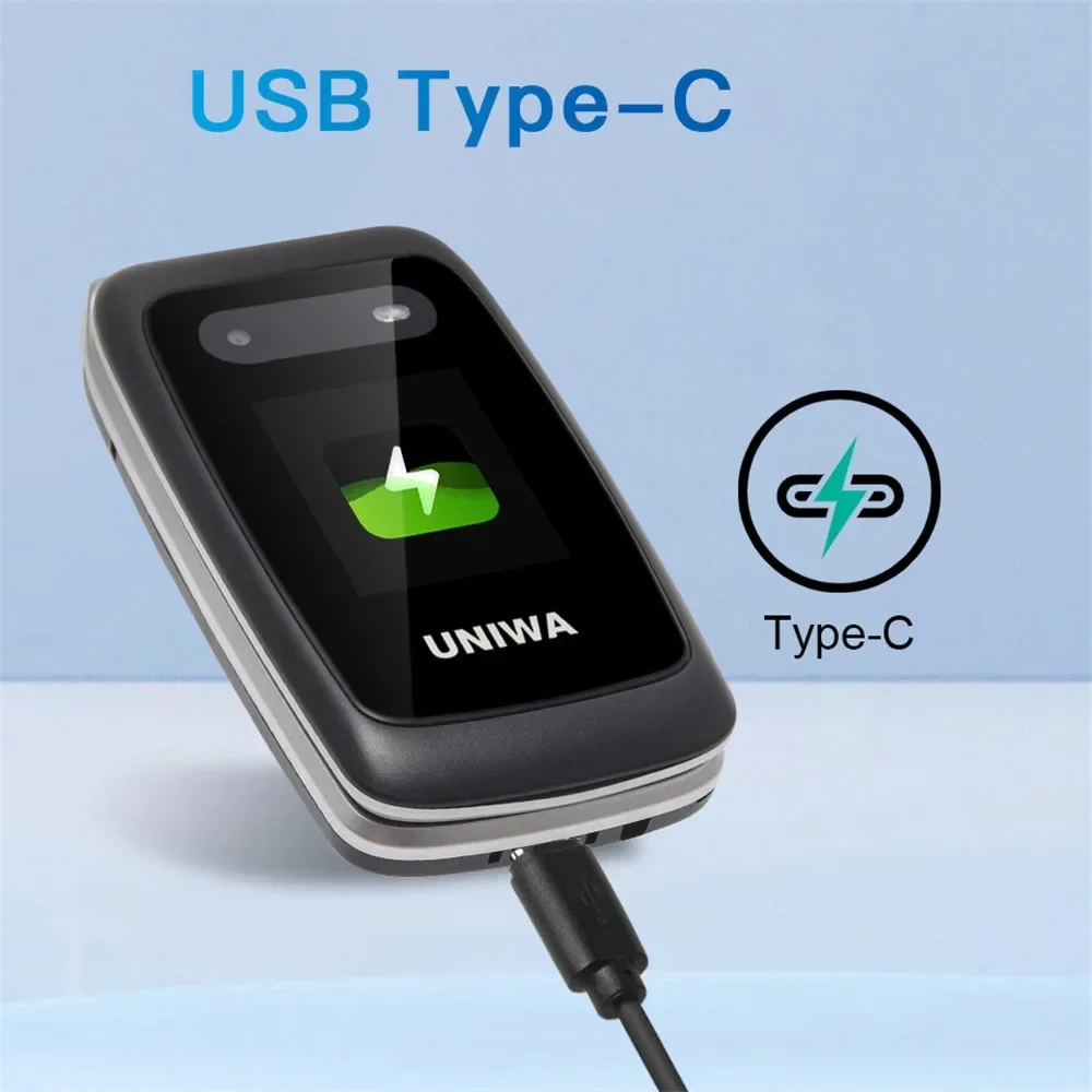 UNIWA V202T 4G Flip Senior Phone 2.4 Inch Dual Screen Emergency Call Button Feature Phone 1450mAh Big Push-Button For Elderly