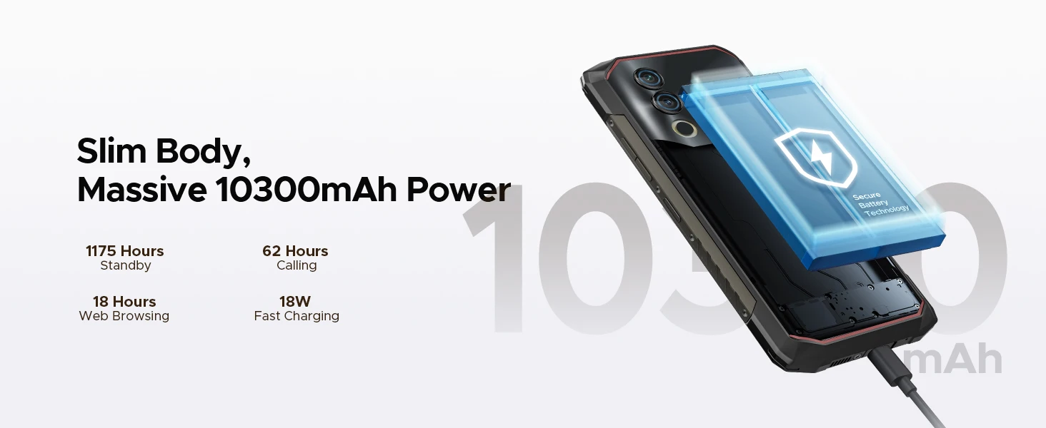 DOOGEE Blade10 Power Rugged Phone 48GB+128GB 6.6” HD+ Display 10300mAh Large Battery 50MP Camera Unisoc T7250 NFC Android 16 Smartphone