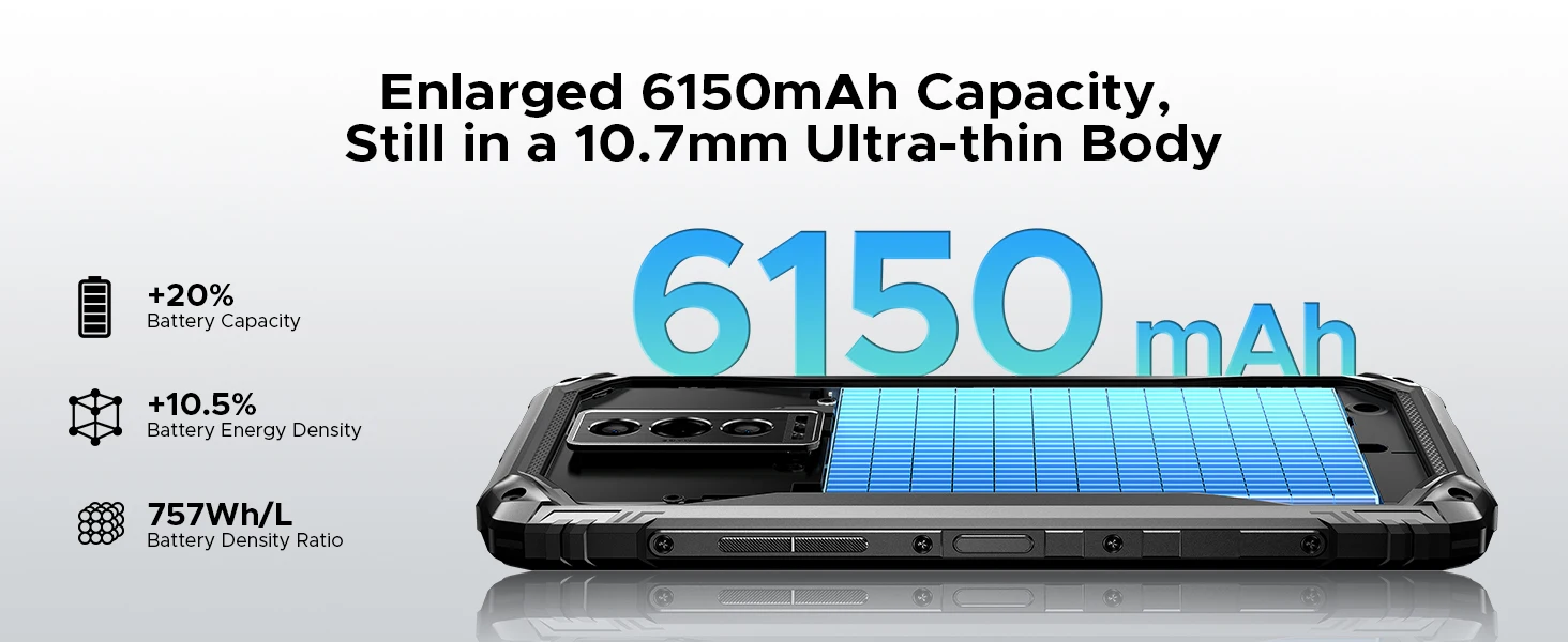 DOOGEE Blade10 Pro Energy Rugged Phone 12GB+128GB 6.56” HD+ Screen 6150mAh Large Battery 50MP AI Camera UNISOC T7250 NFC Android 16 Smartphone