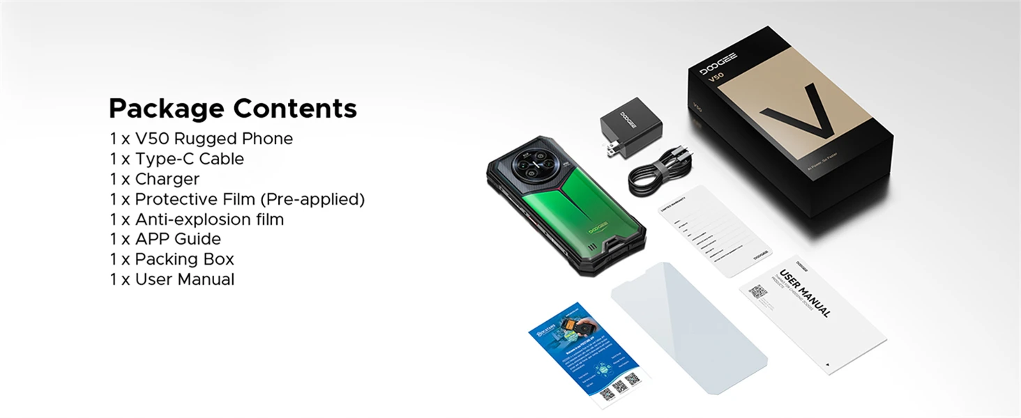 DOOGEE V50 Rugged Phone 52GB+512GB MediaTek Dimensity 8300 200MP Camera 11000mAh 66W Fast Charging 6.78" FHD+ 120Hz Display Android 16 Atmosphere Light Smartphone