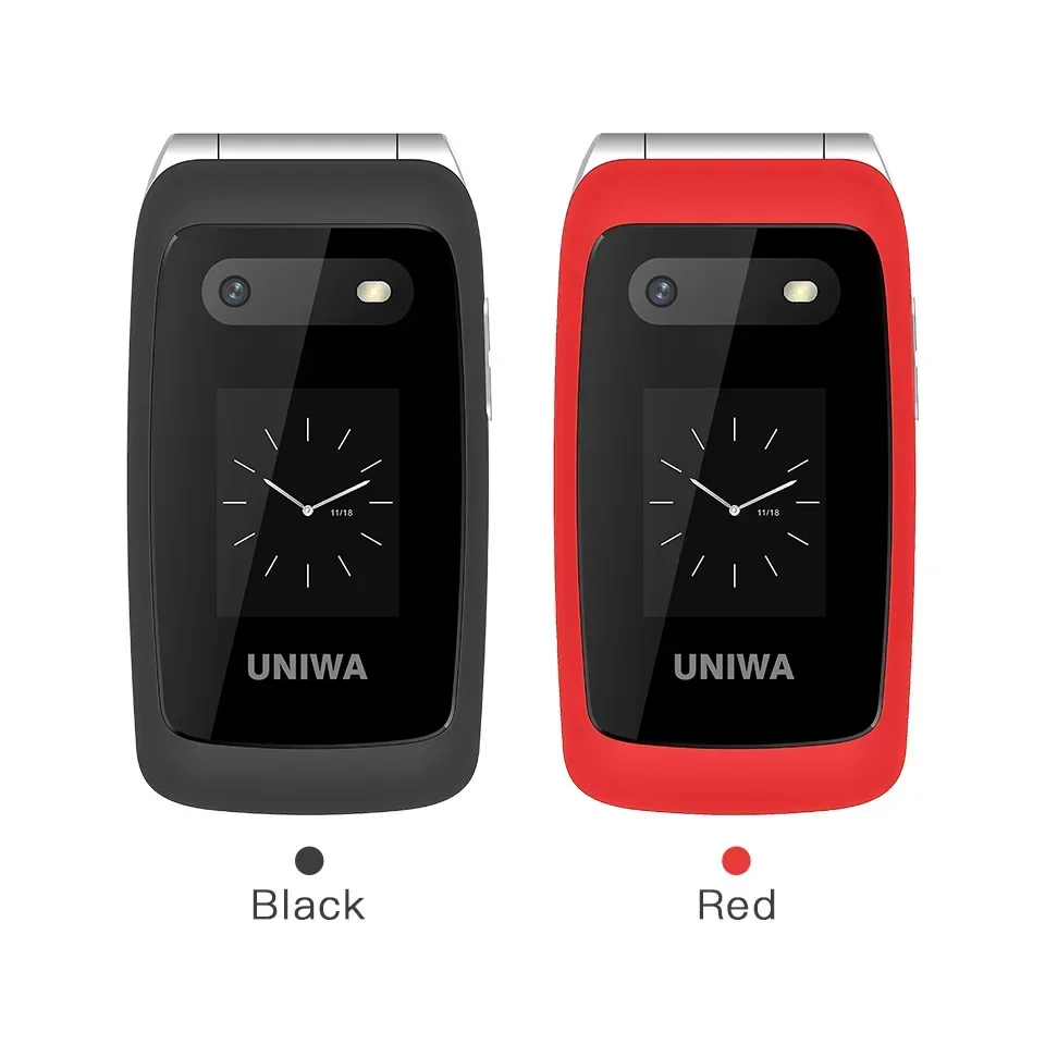 UNIWA V202T 4G VoLTE Phone Double Screen 1450mAh Big Fronts SOS Button Flip Phones Support HAC Russian keyboard Multi language