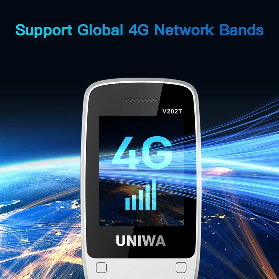 UNIWA V202T 4G VoLTE Phone Double Screen 1450mAh Big Fronts SOS Button Flip Phones Support HAC Russian keyboard Multi language