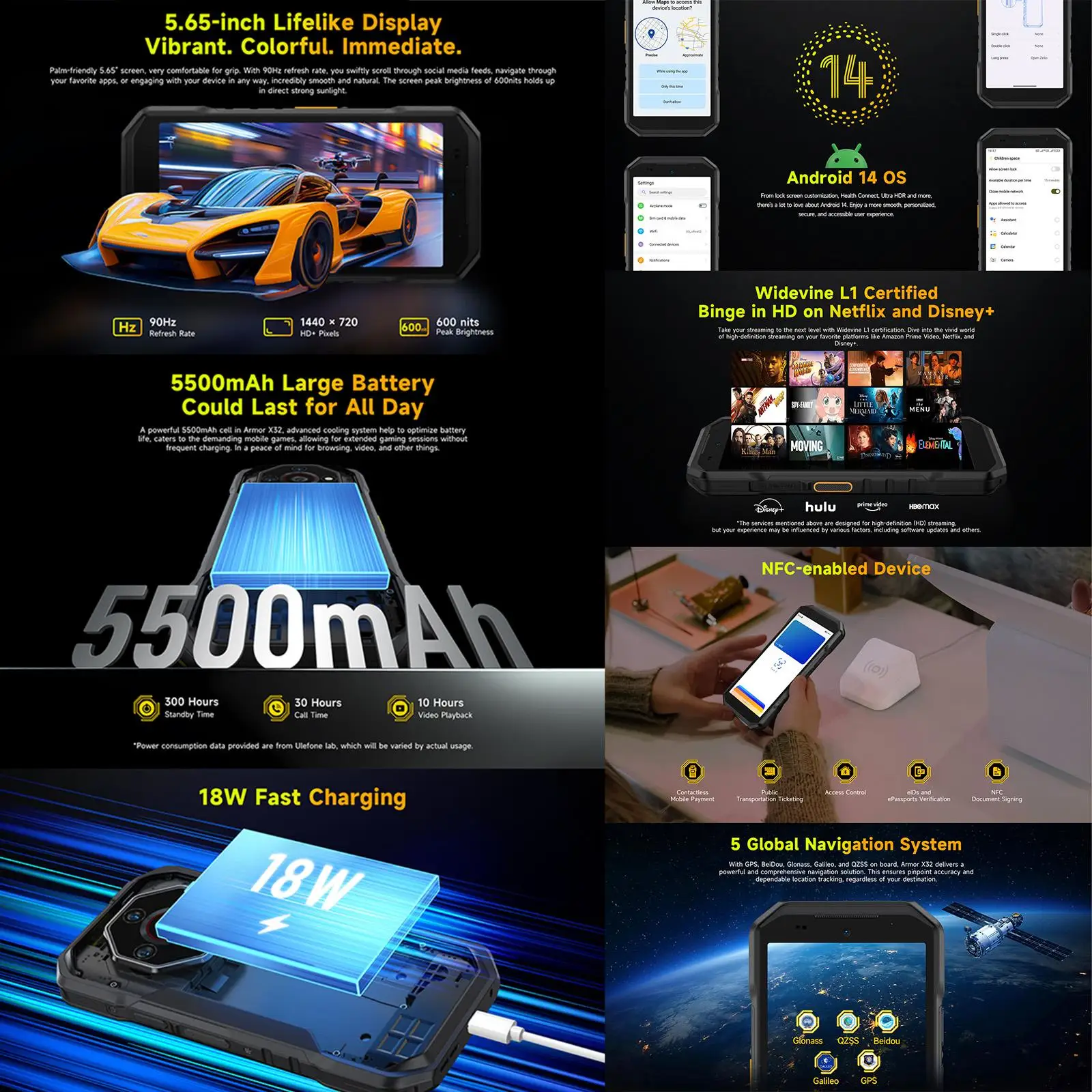 Ulefone Armor X32 Rugged Phone 6GB+128GB Night Vision 5.65 inch Global Version Android 14 MediaTek Helio G91 4G NFC Smartphone