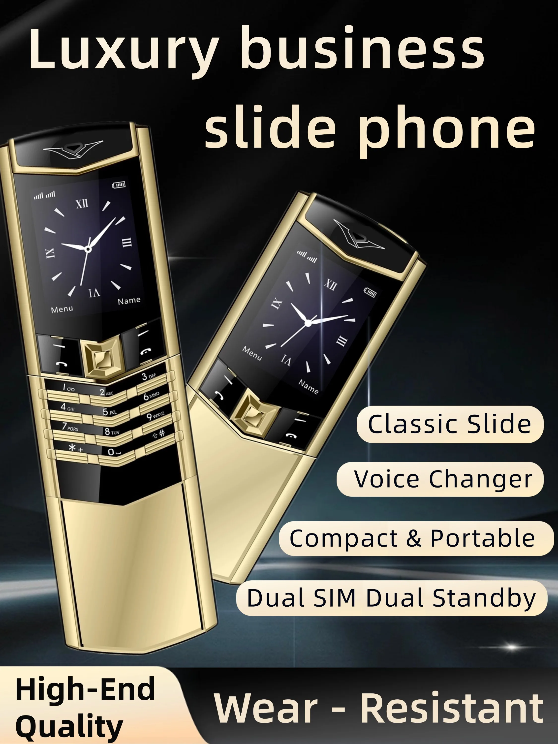 Luxury Slider Business Mobile Phone Metal Body Magice Voice Blacklist Dual Sim Big Button Portable Size Durable Elderly Classic